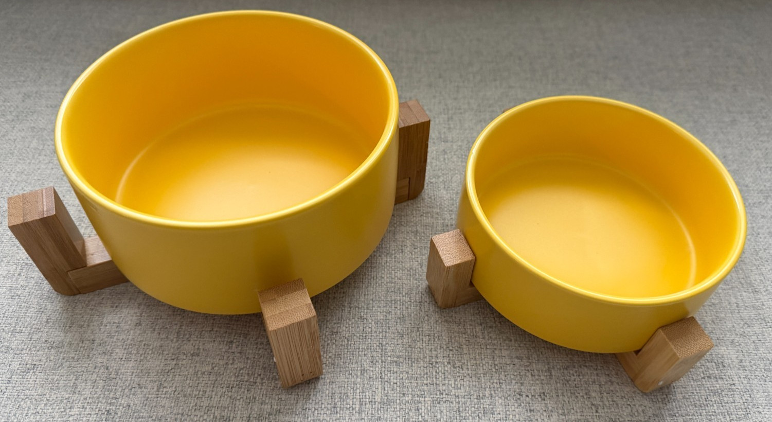 Modern Ceramic Desk Organizer Set Matte Yellow Storage Duo with Bamboo Stands