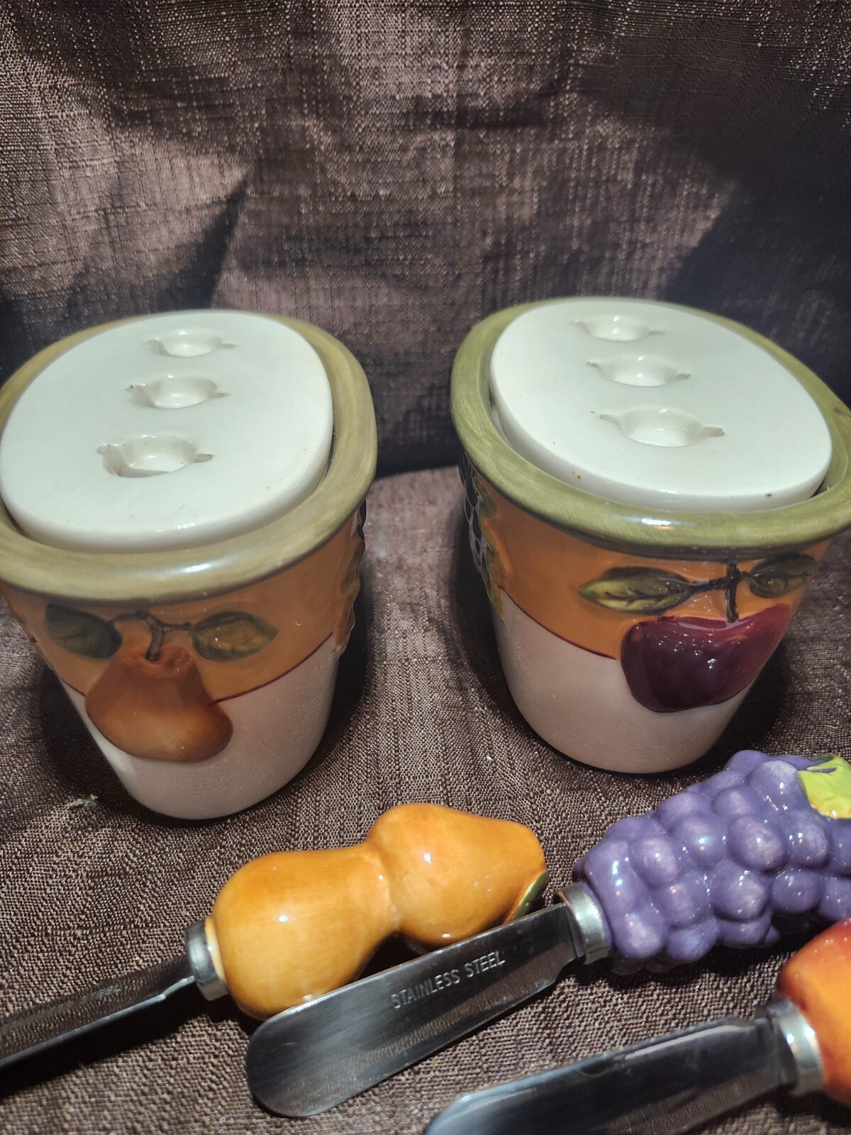 Vintage Ceramic Home Interior Sonoma Villa Set of 2 Jelly butter jam fruit jar