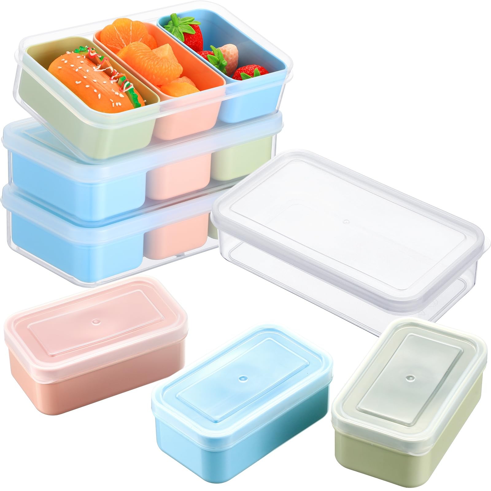 SiliFine 4 Set Snack Containers with 3 Removable Compartments Reusable clear