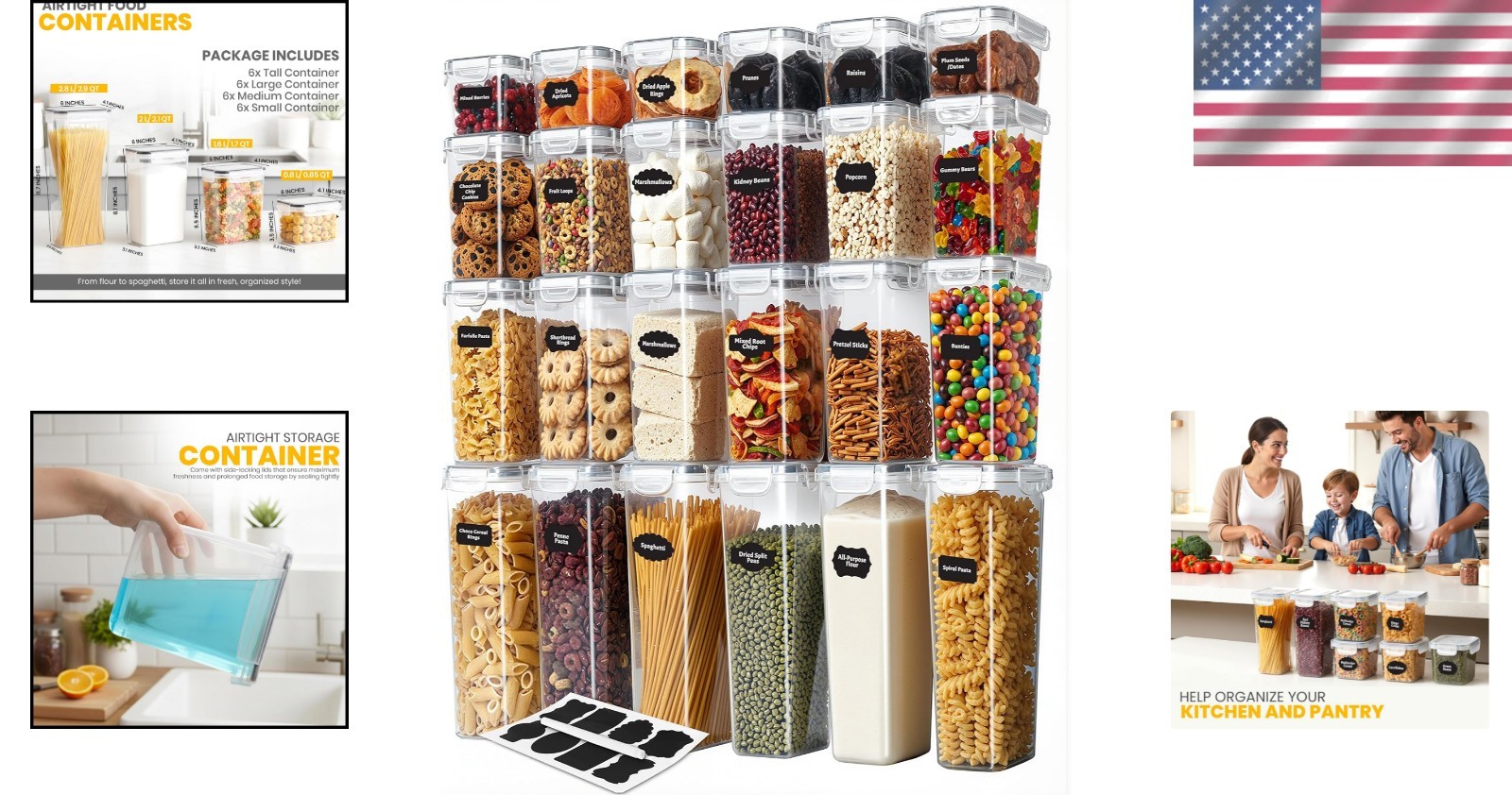 Food Storage Containers Set 24pcs Airtight Plastic Kitchen Pantry Organizer