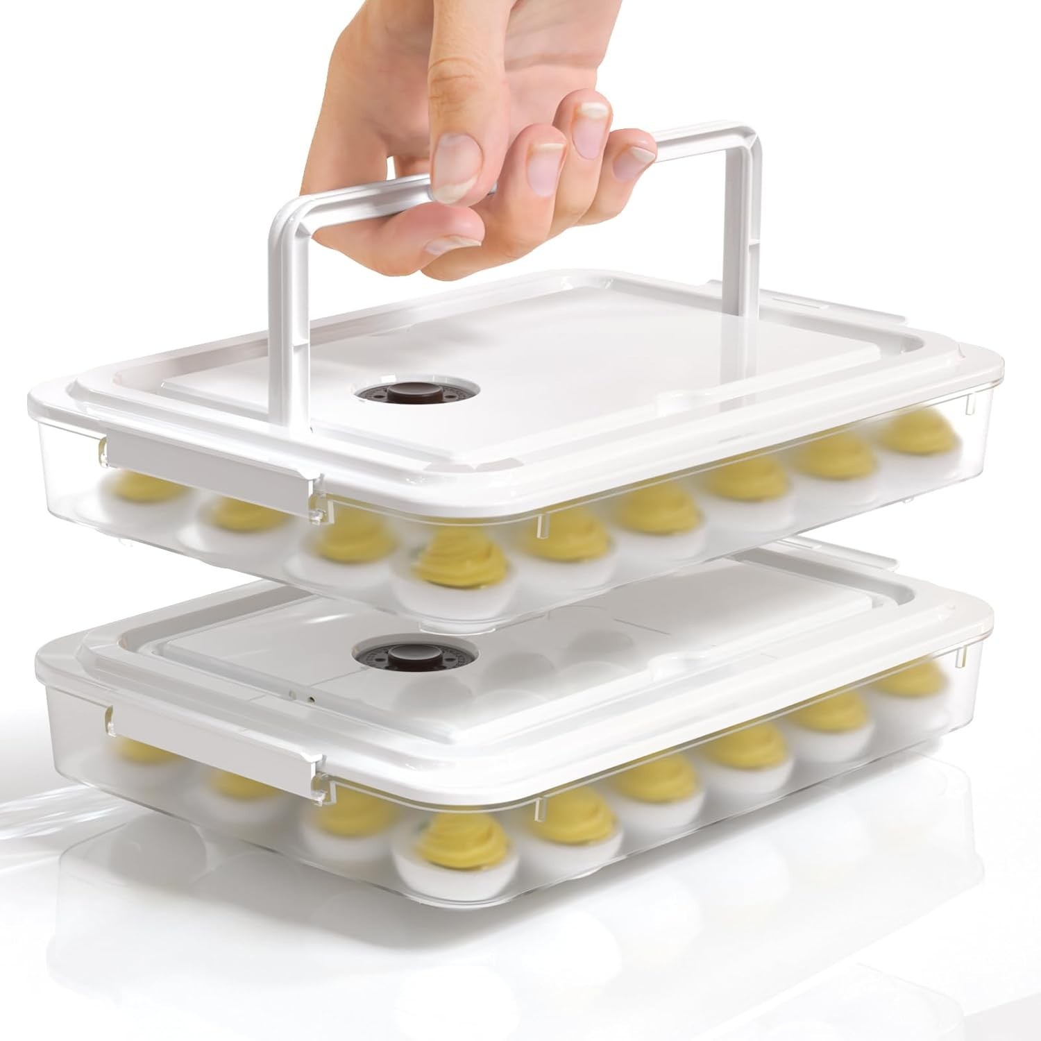 Deviled Egg Containers with Lid, Set of 2, Plastic Deviled Egg Carrier with H…