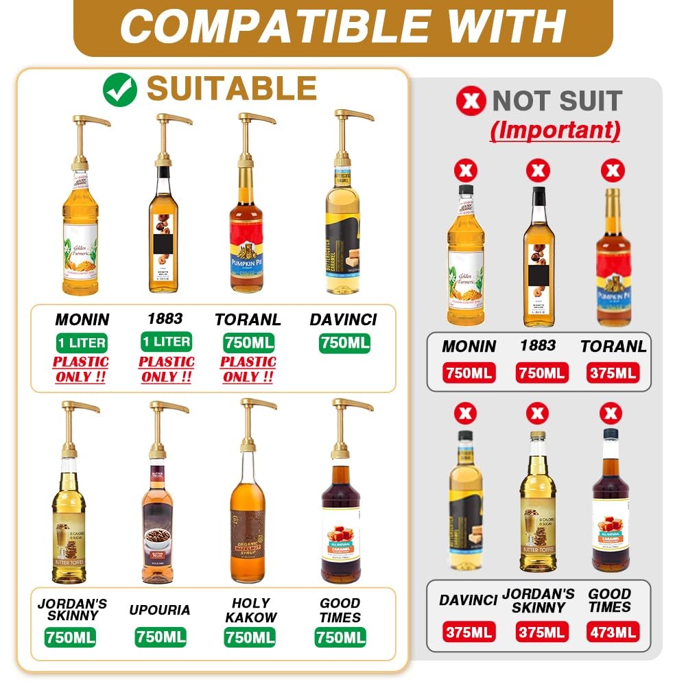 White Coffee Syrup Pump Fits 25.4 Oz 750ml Bottles Beverage Drink 12 PCS