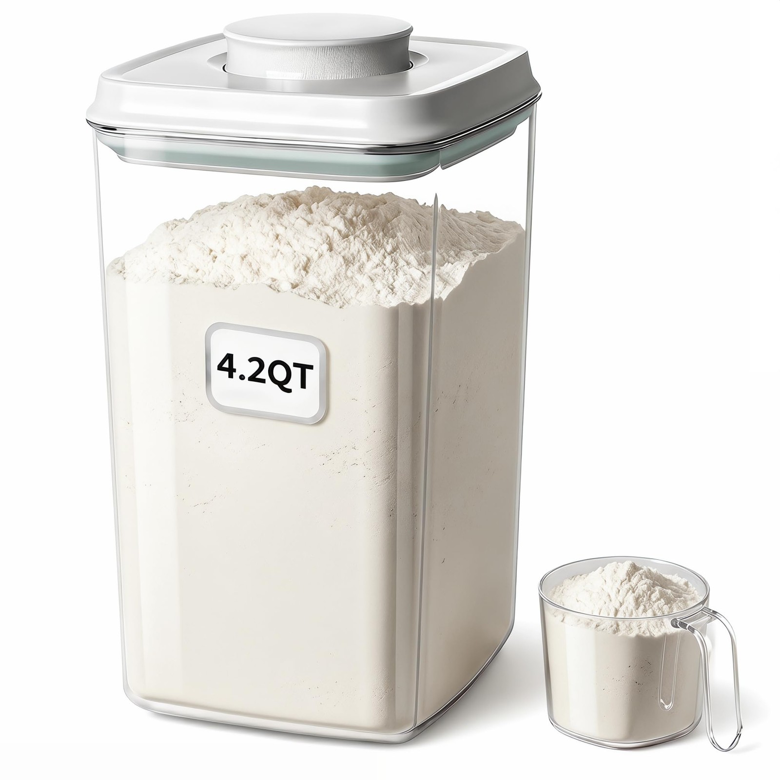 Pop Airtight Food Storage Container with Lid, 4L/4.2qt Large Cereal Flour Sug…