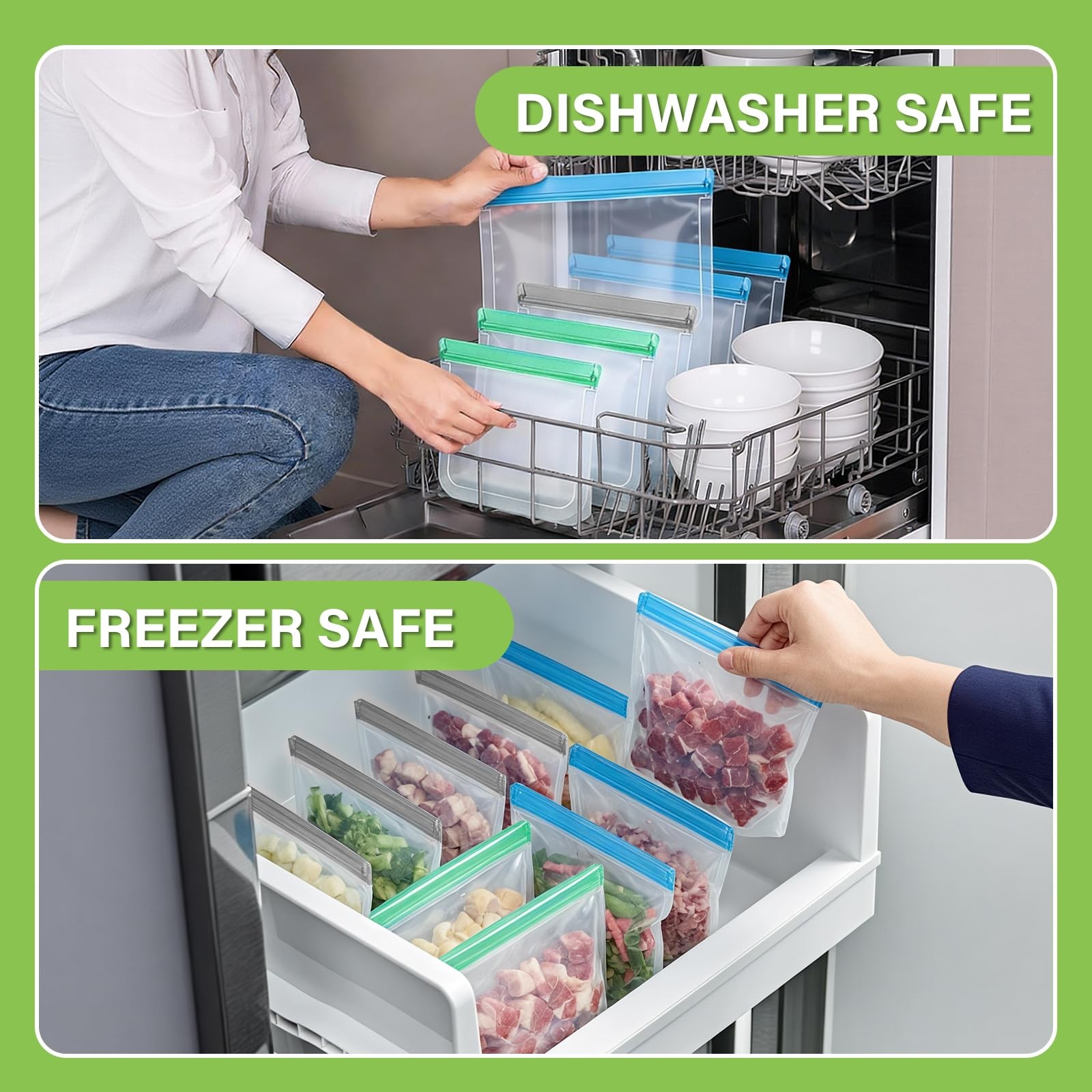 9 Pack Silicone Reusable Freezer Bags Set, 3 Sizes (Gallon/Snack/Sandwich) – …