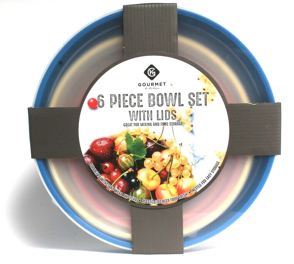 Gourmet Kitchen 6 Piece Bowl Set With Lids Durable Nested For Easy Storage