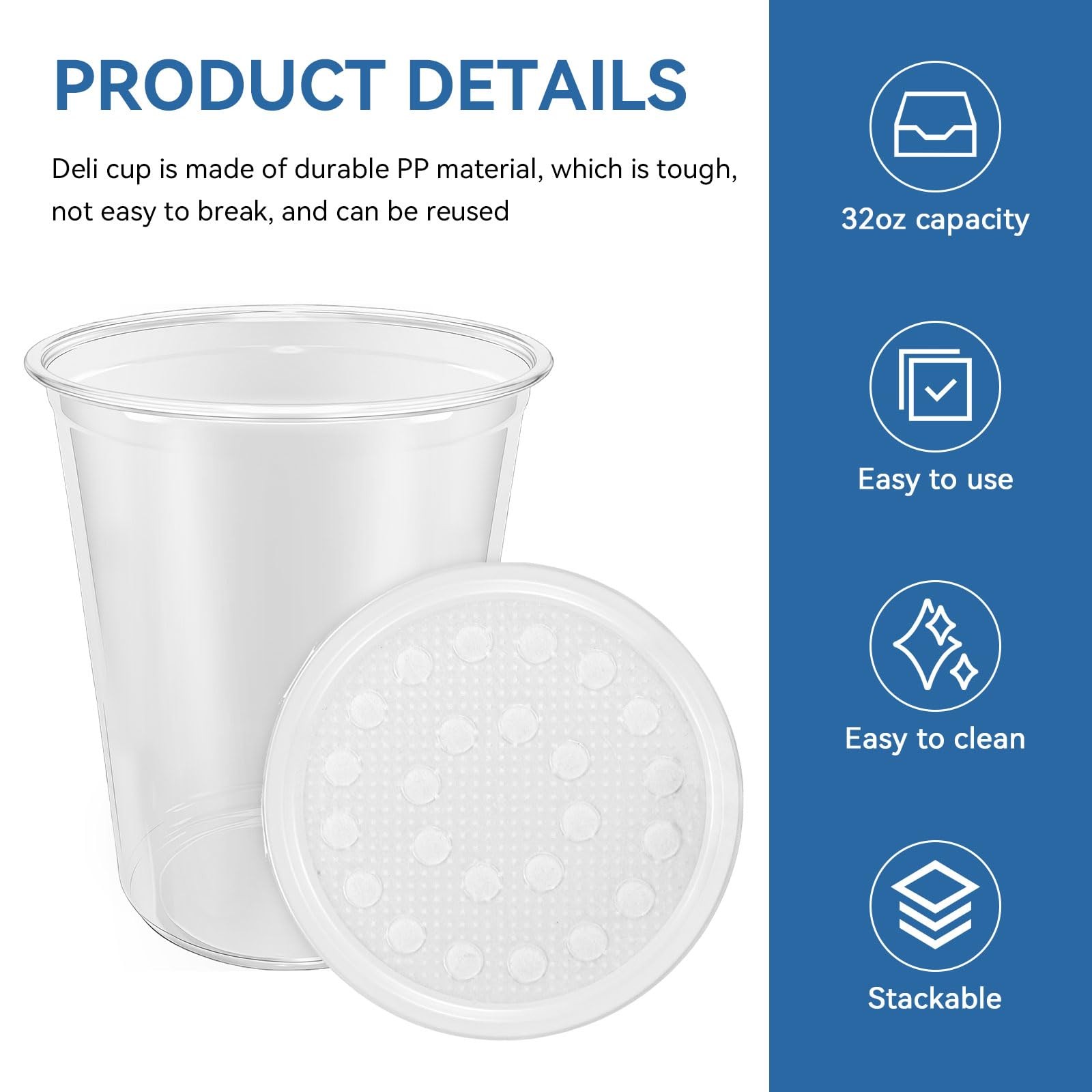 10 PCS 32 OZ Deli Cups Fabric Vented Lids Culture Containers Mesh Feeder Clear