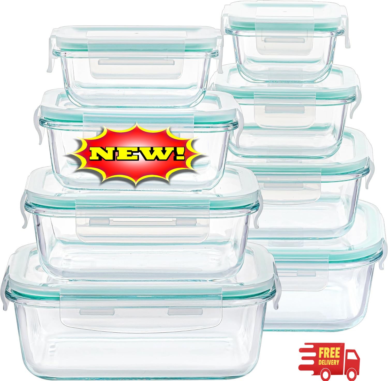 Paquete de 8 recipientes de vidrio para almacenar alimentos con tapas herméticas