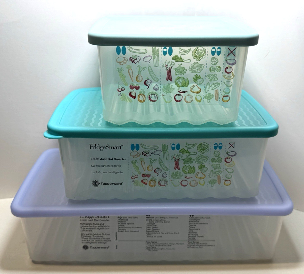 Lot 3 Tupperware FridgeSmart Containers Variety Lids 2 Rectangle 1 Square VGUC