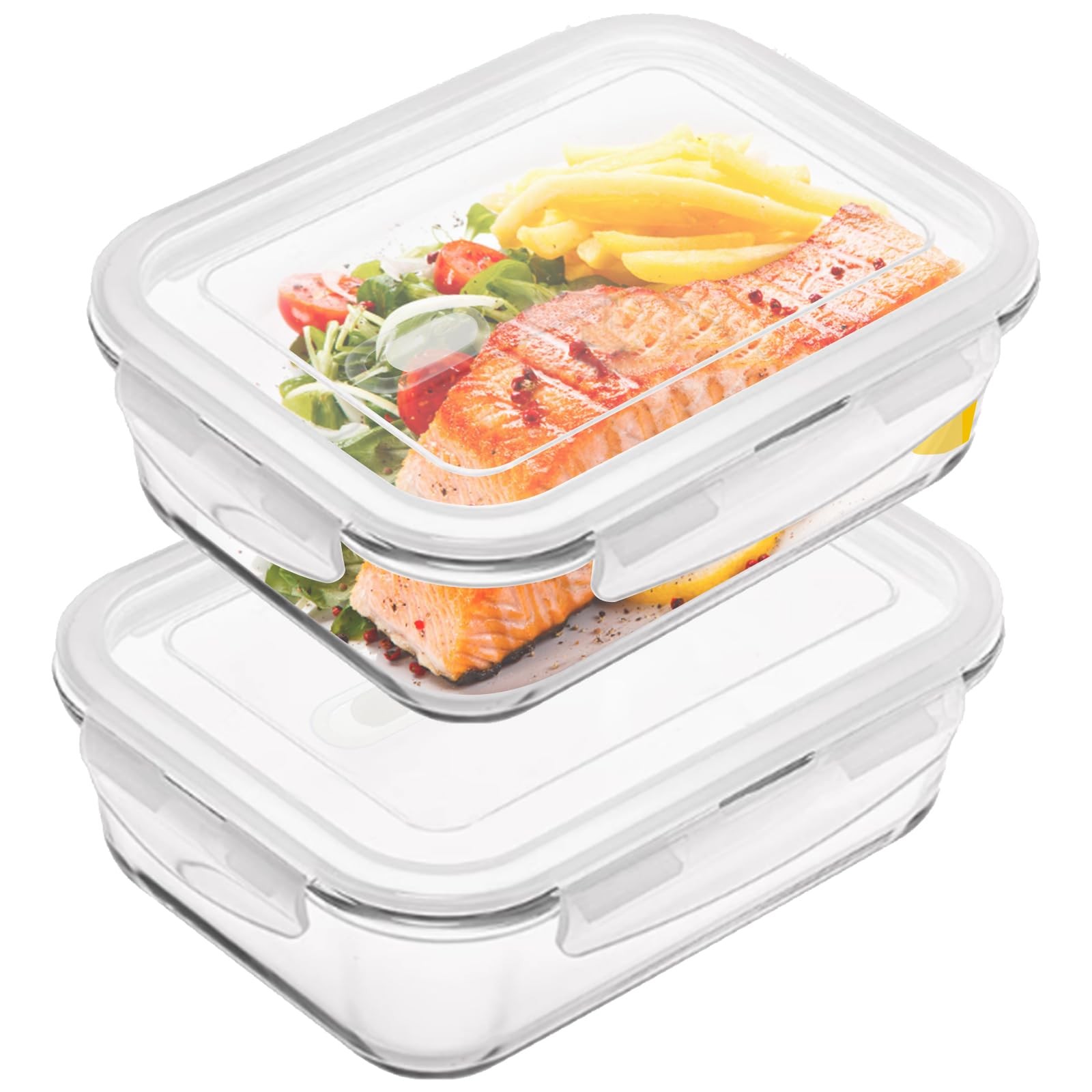 Glass Food Storage Containers Clear35 Oz2 Pack Set with Airtight Snap-Lock Li…