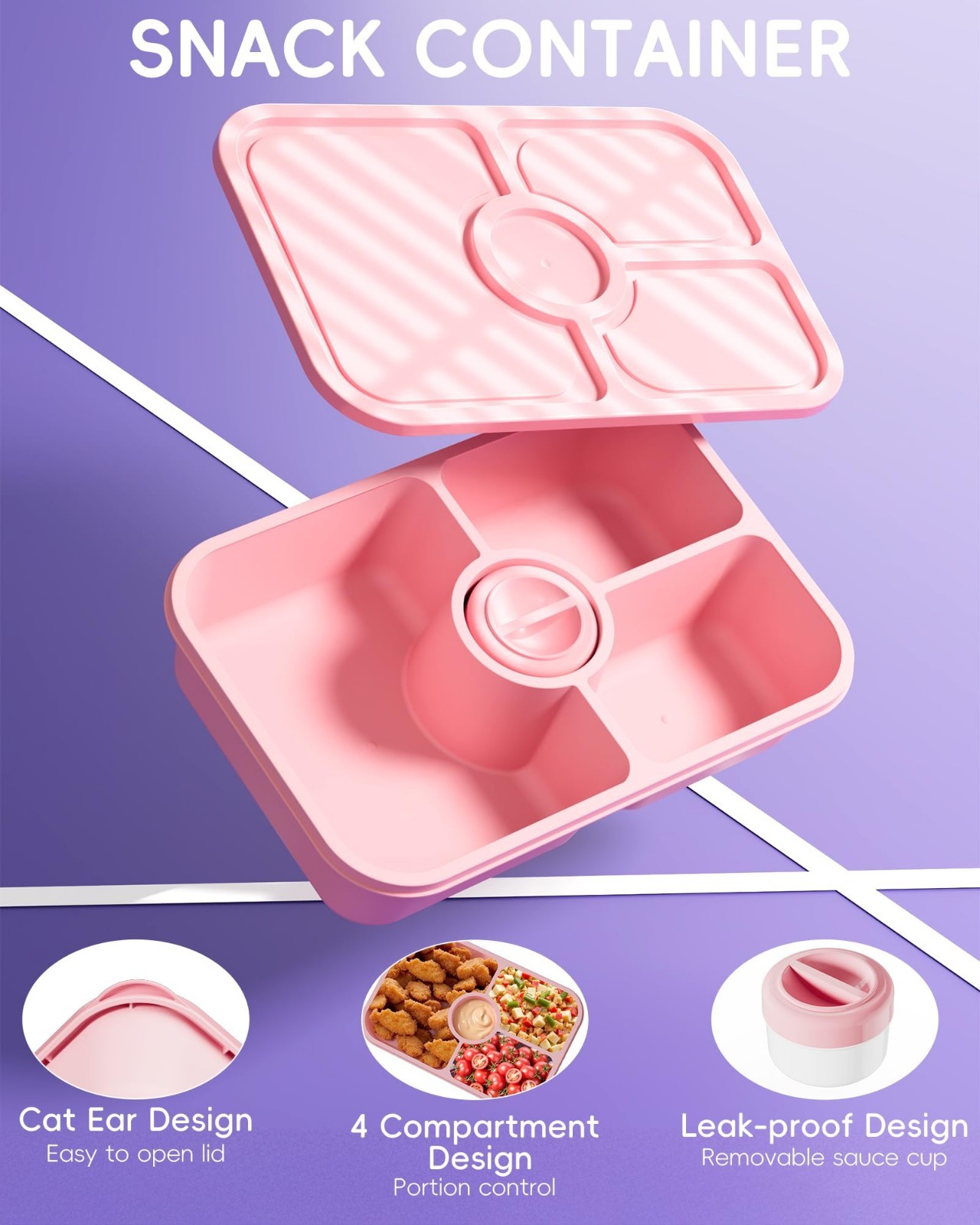 4 Pcs Divided Bento Snack Box Containers – Stackable Meal Prep Lunch Boxes with