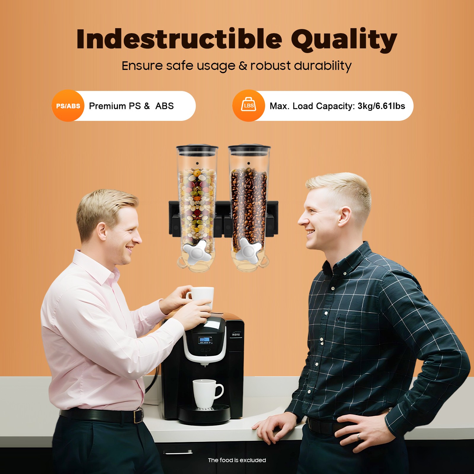 Wall-mount Cereal Dispenser 2 Cups Nuts Coffee Beans Grains 3L Storage Container
