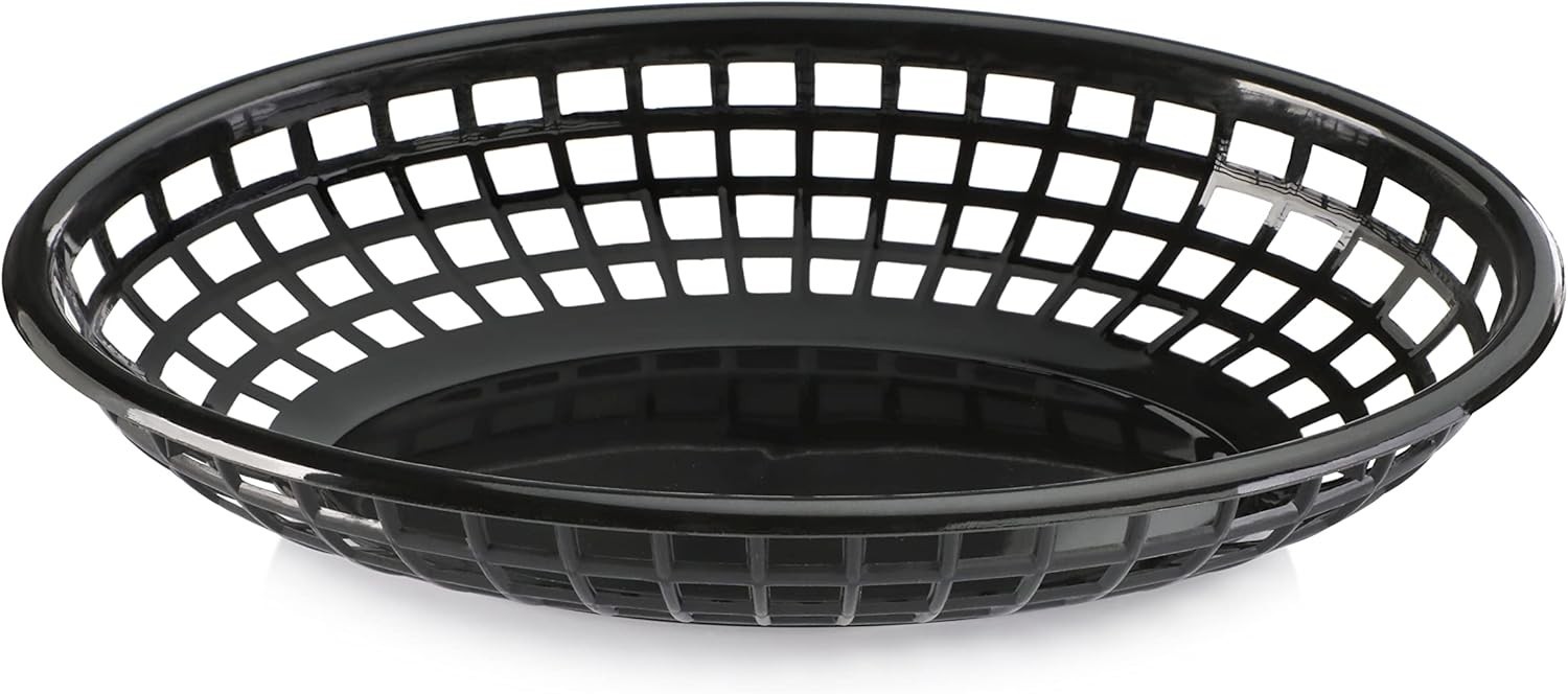 Fast Food Baskets, 9 1/4 x 6 Inch Oval, Set of 12, Black