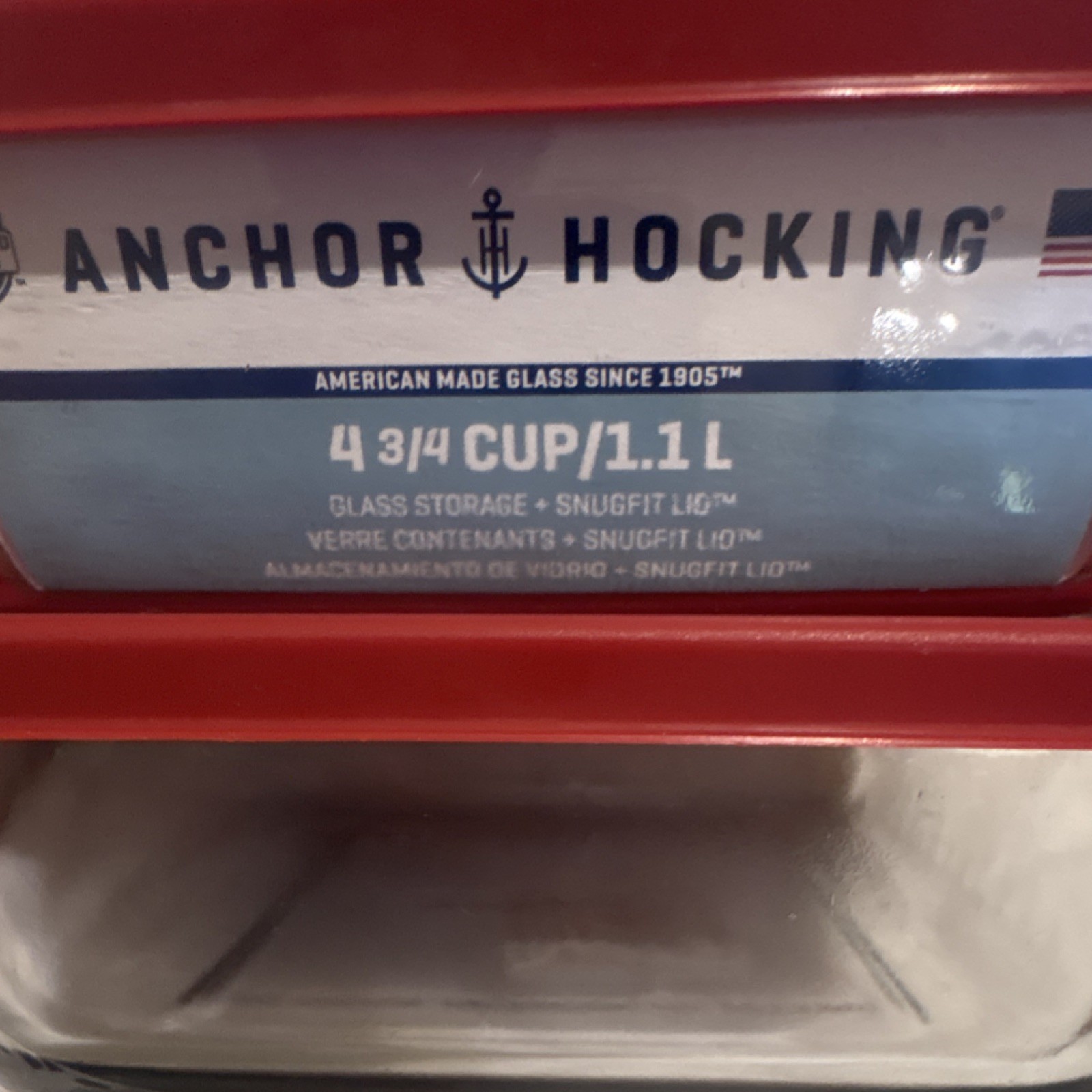 Anchor Hocking Glass Storage Container Set 1.1L Red SnugFit Lid 2 Piece