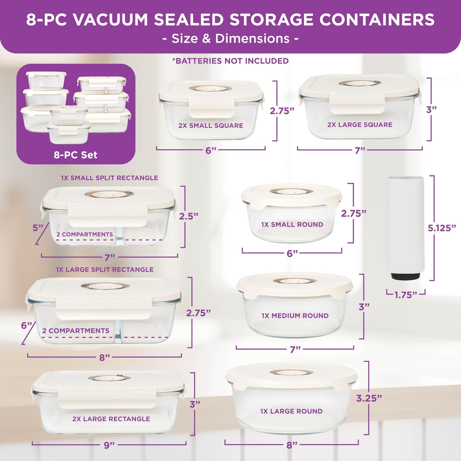 HOLDN’ STORAGE Vacuum Food Storage Containers, Set of 8 Glass Containers & El…