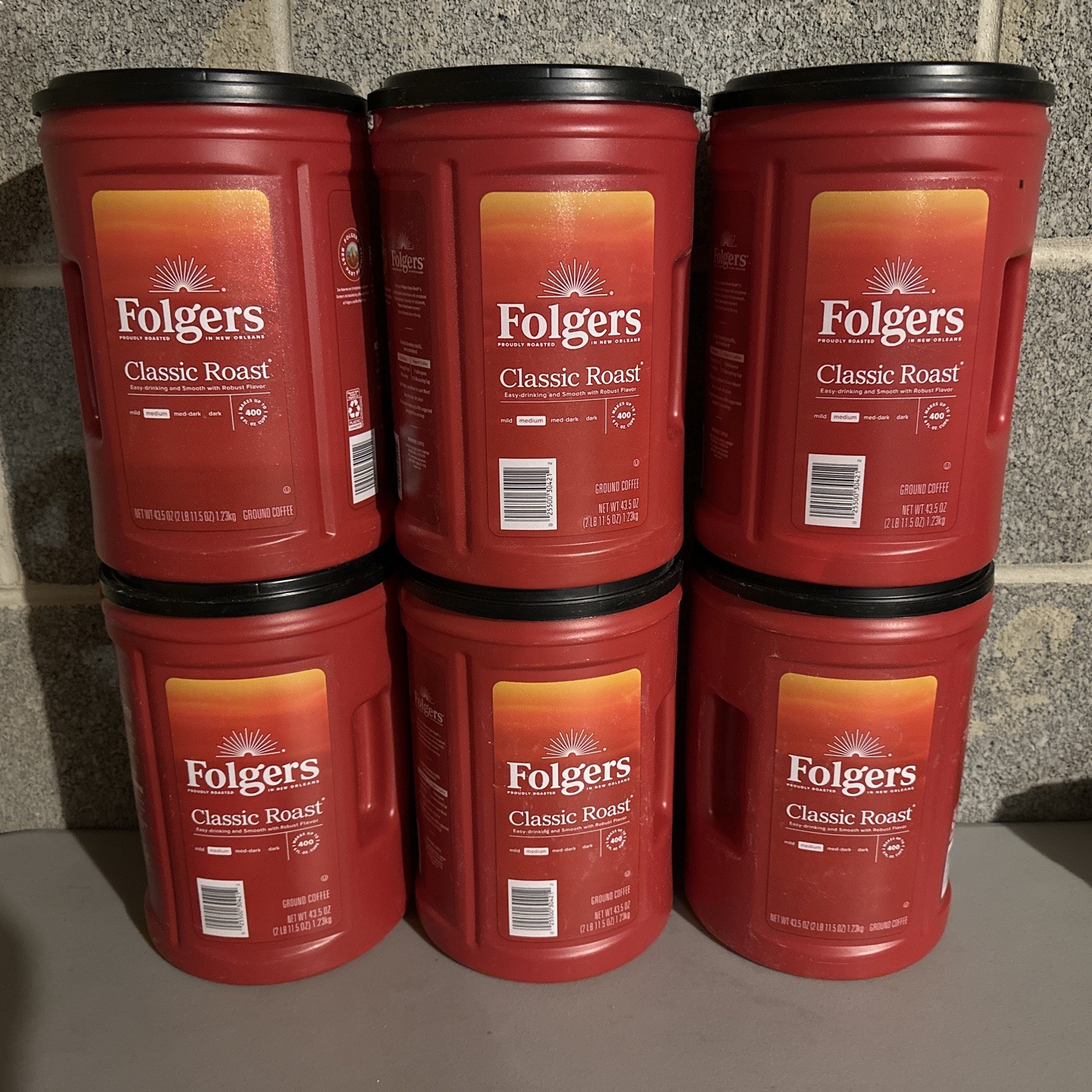 6 EMPTY Folgers Large Coffee Container Plastic 43.5oz Storage Conainers