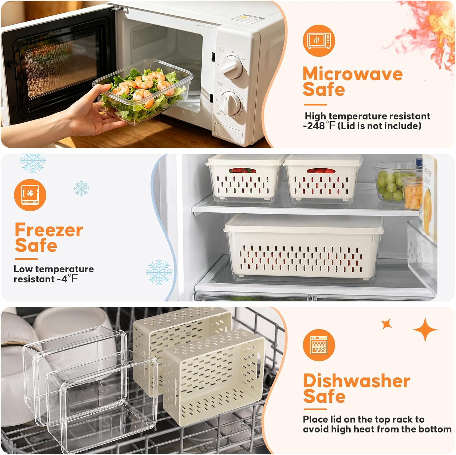 JSCARES Fruit Storage Containers for Fridge with Soft Lid – 4 Pack Food Storage