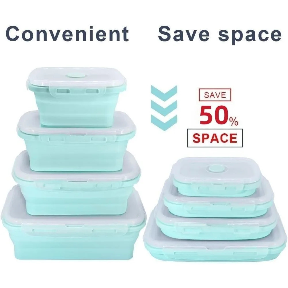 Foldable Silicone Lunch Box Rectangular Bowl with Lids Food Storage Containers F