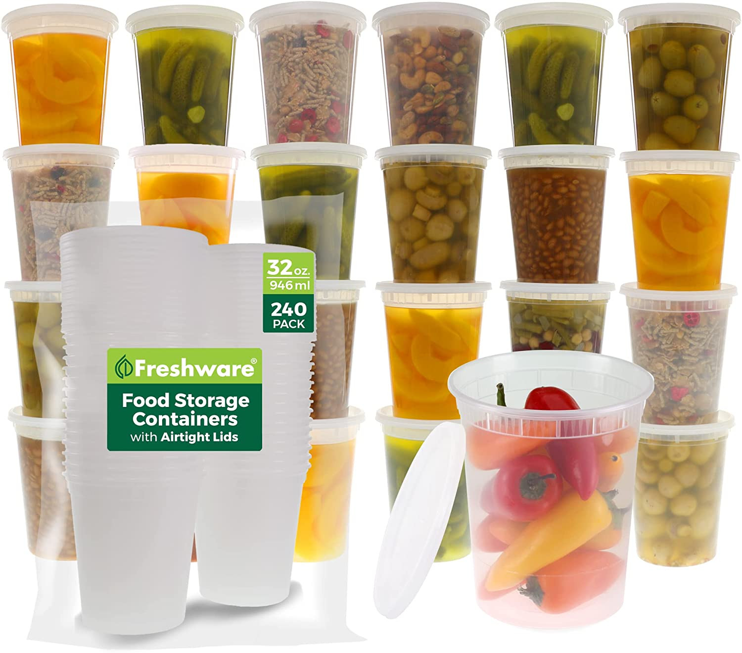 Freshware Food Storage Containers [240 Set] 32 Oz Plastic Deli Containers with L