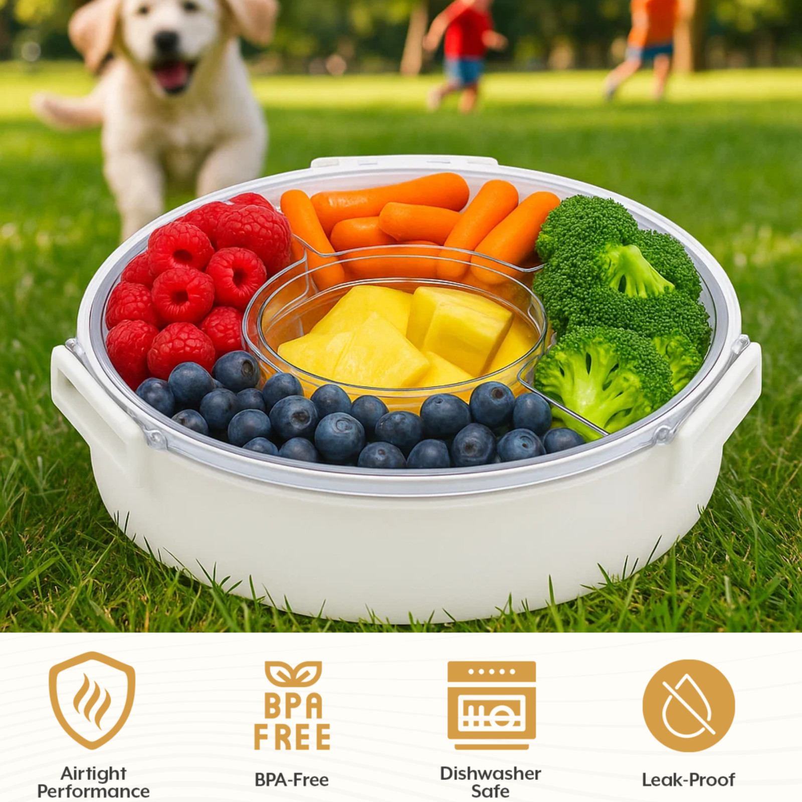 Open Box, 2pc Lustroware Airtight Removable Divided Platter Serving Tray