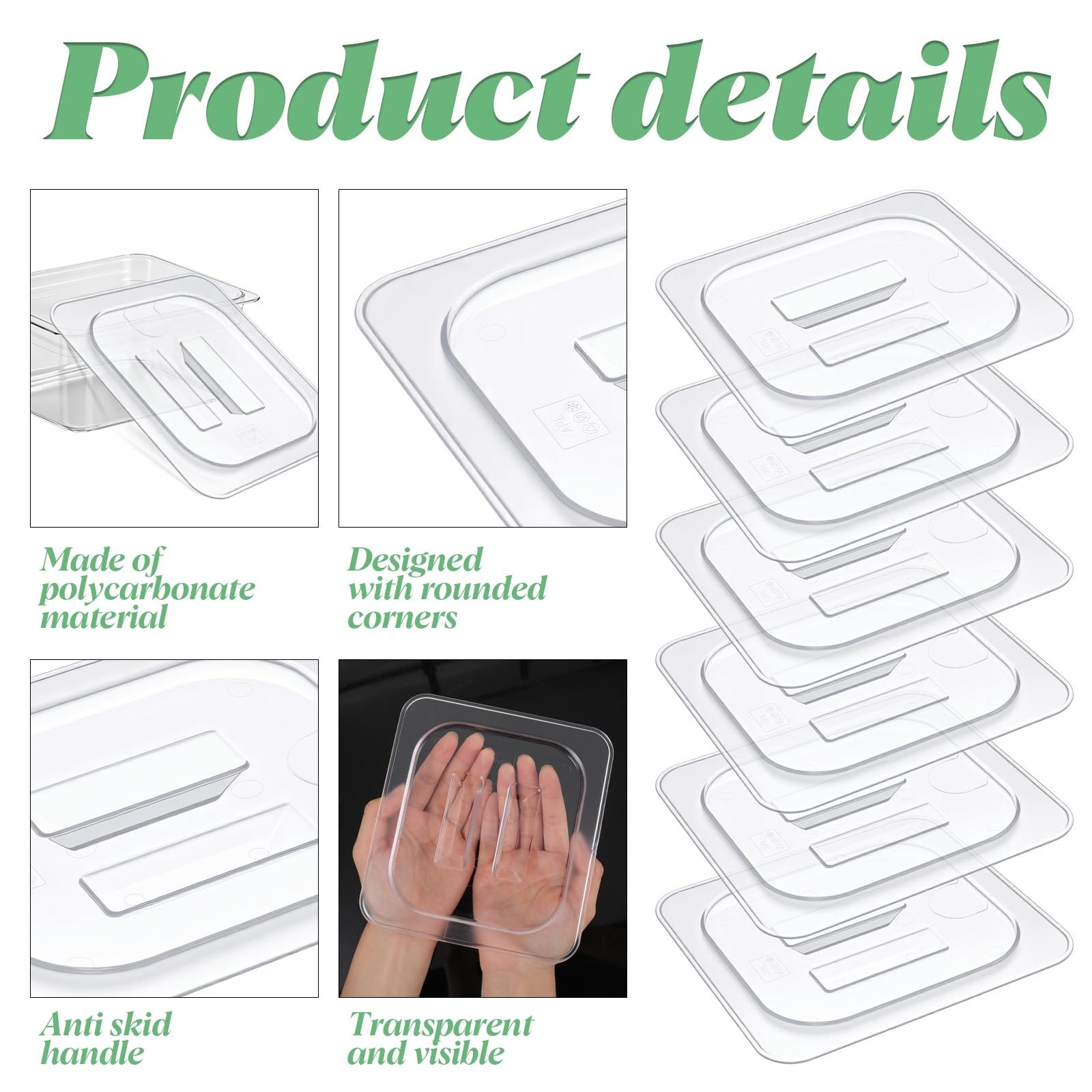 Universal Polycarbonate Food Pan Lids Covers with Handle, 1/6 Size Clear