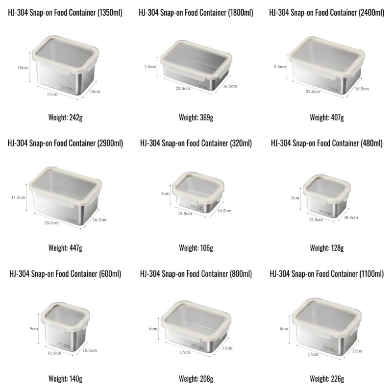 Rectangular Lunch Container in 304 Metal with Clear Lid
