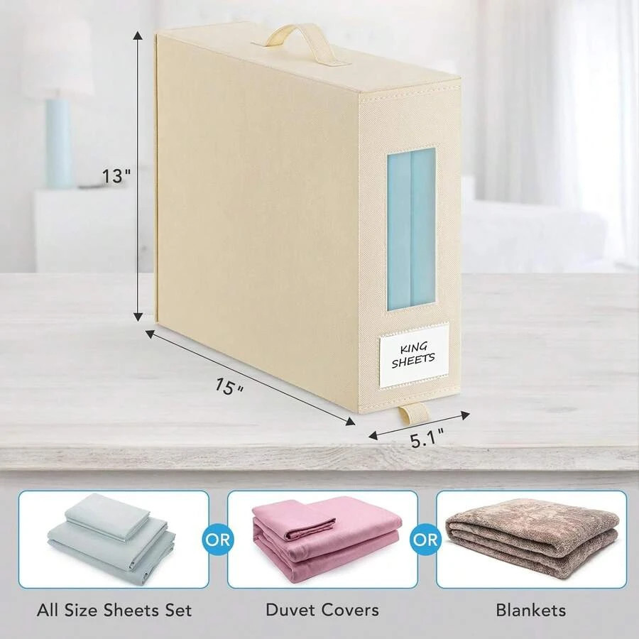 3-Piece Bedding Storage Set Large Sheet Blanket Organizers Clear Window