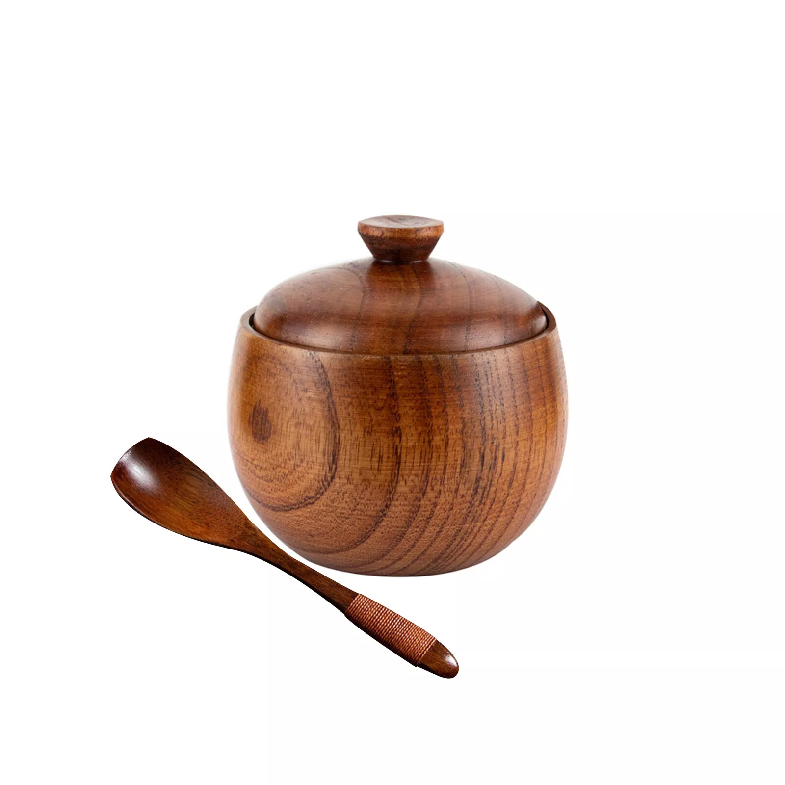 Wooden Spice jar Bowl Seasoning Container with Lid and Spoon Spices Box