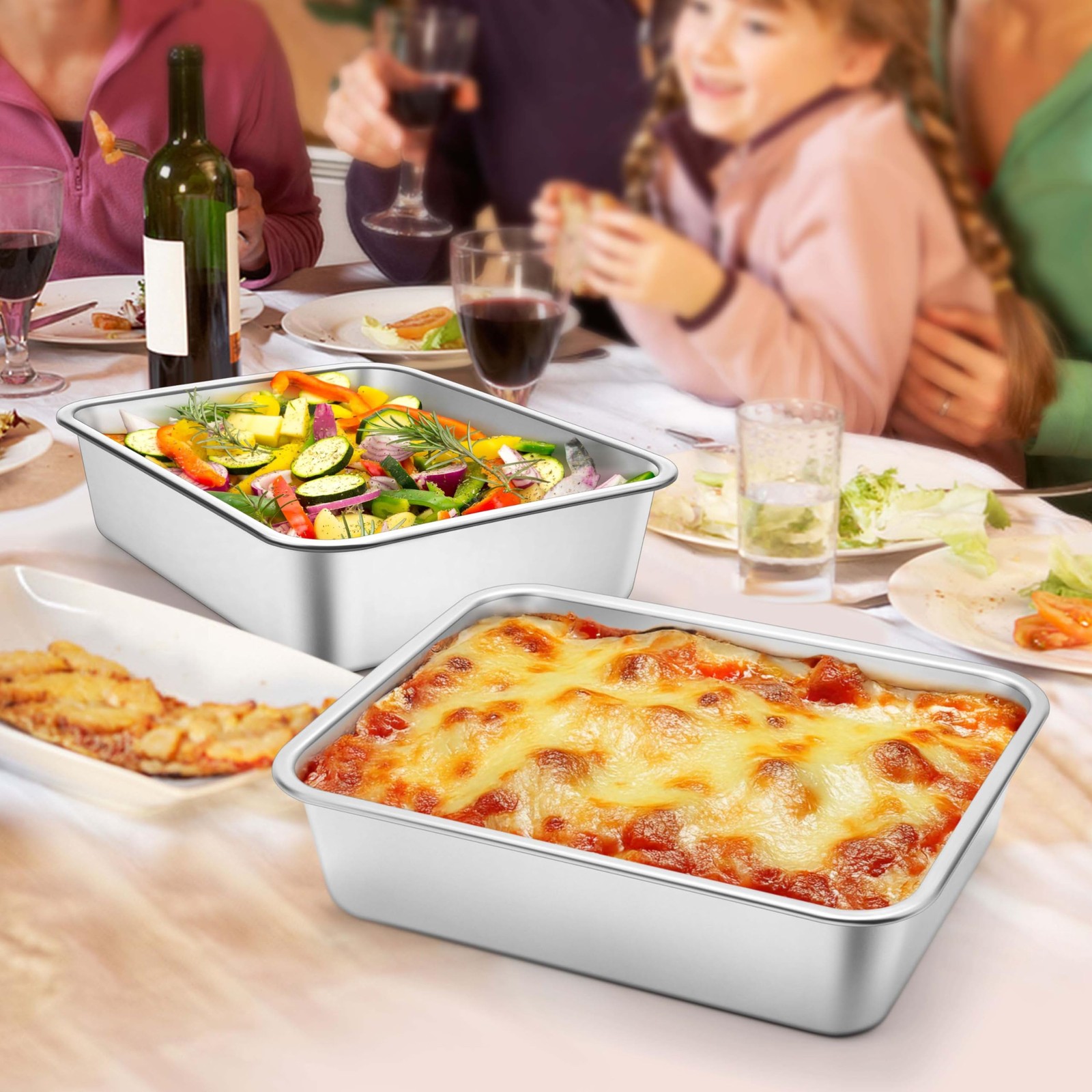 Homikit 2 Pack Lasagna Pan 3 9.8 inches x 12.6 x 3.1 inches, Silver