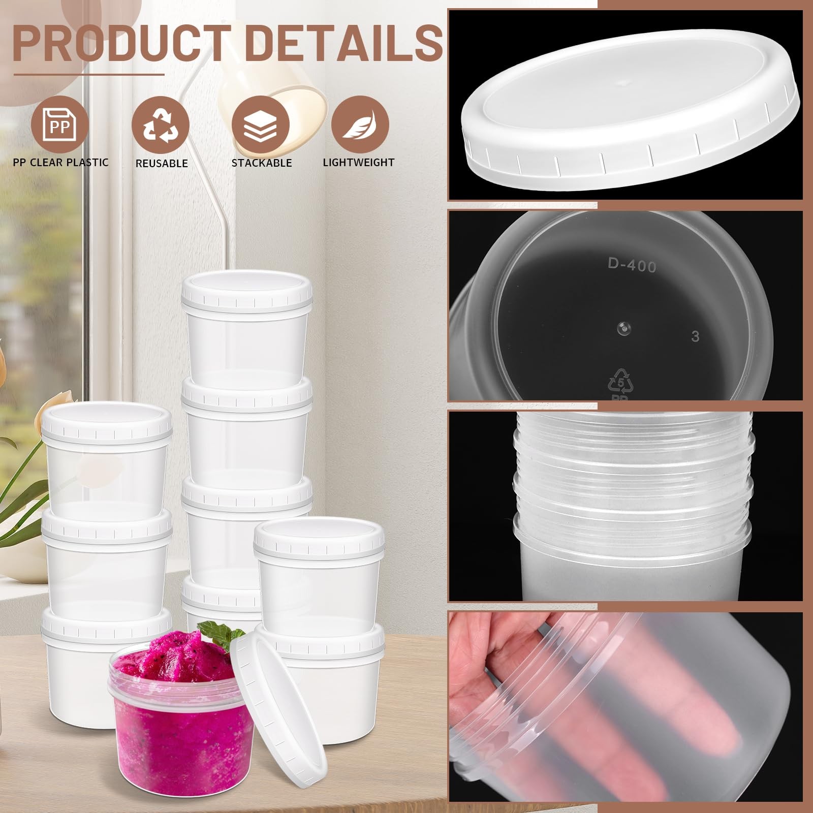 10 Pack 12oz Reusable Small Plastic Containers with Screw Lids, Small Food St…