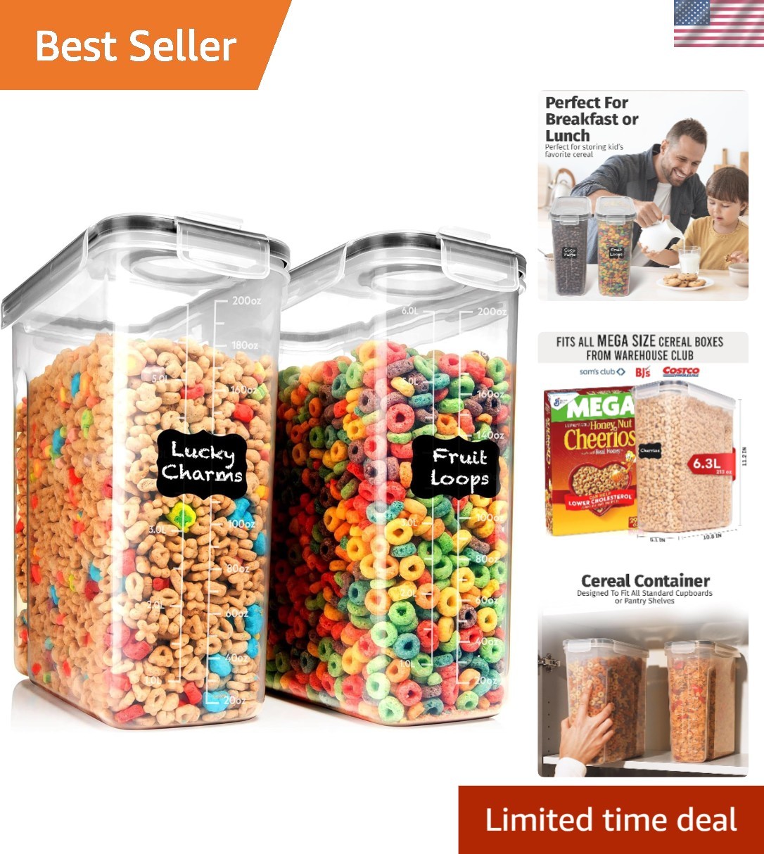 High-Capacity 6.3L Airtight Cereal Container Set – Durable and Dishwasher Safe