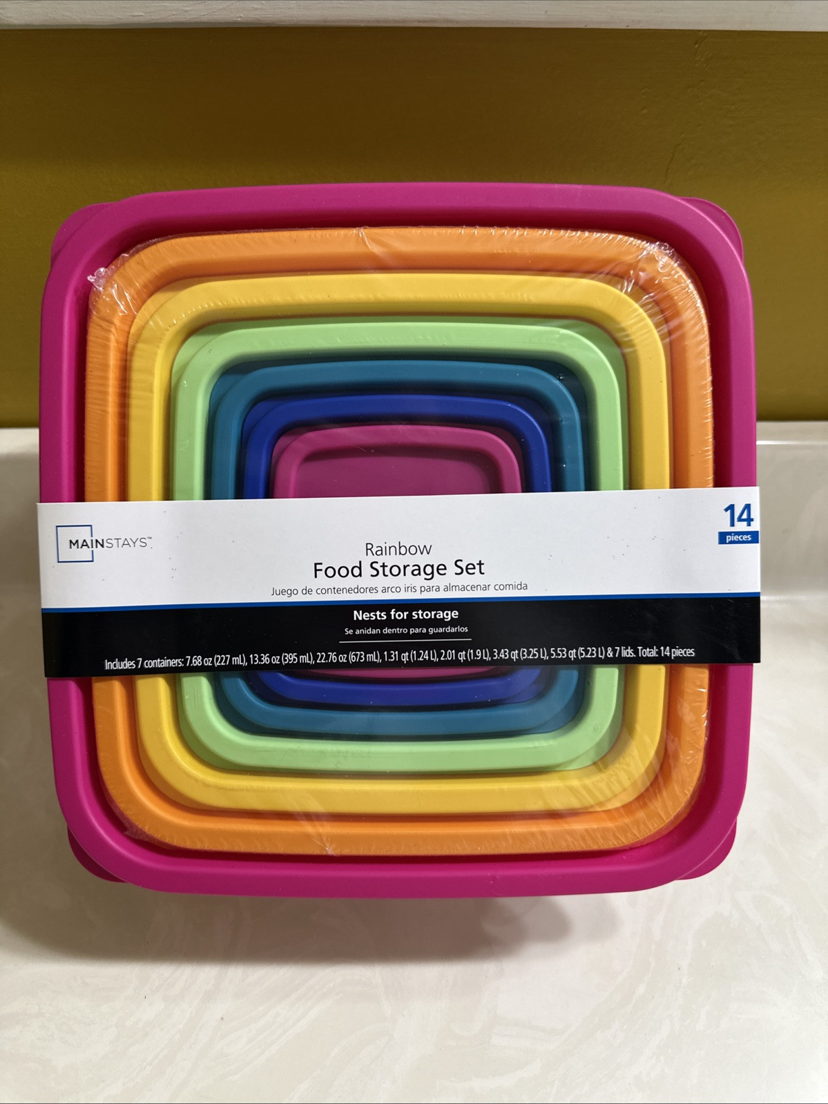 Mainstays Plastic Rainbow Food Storage Set, Multi Color, 14pcs