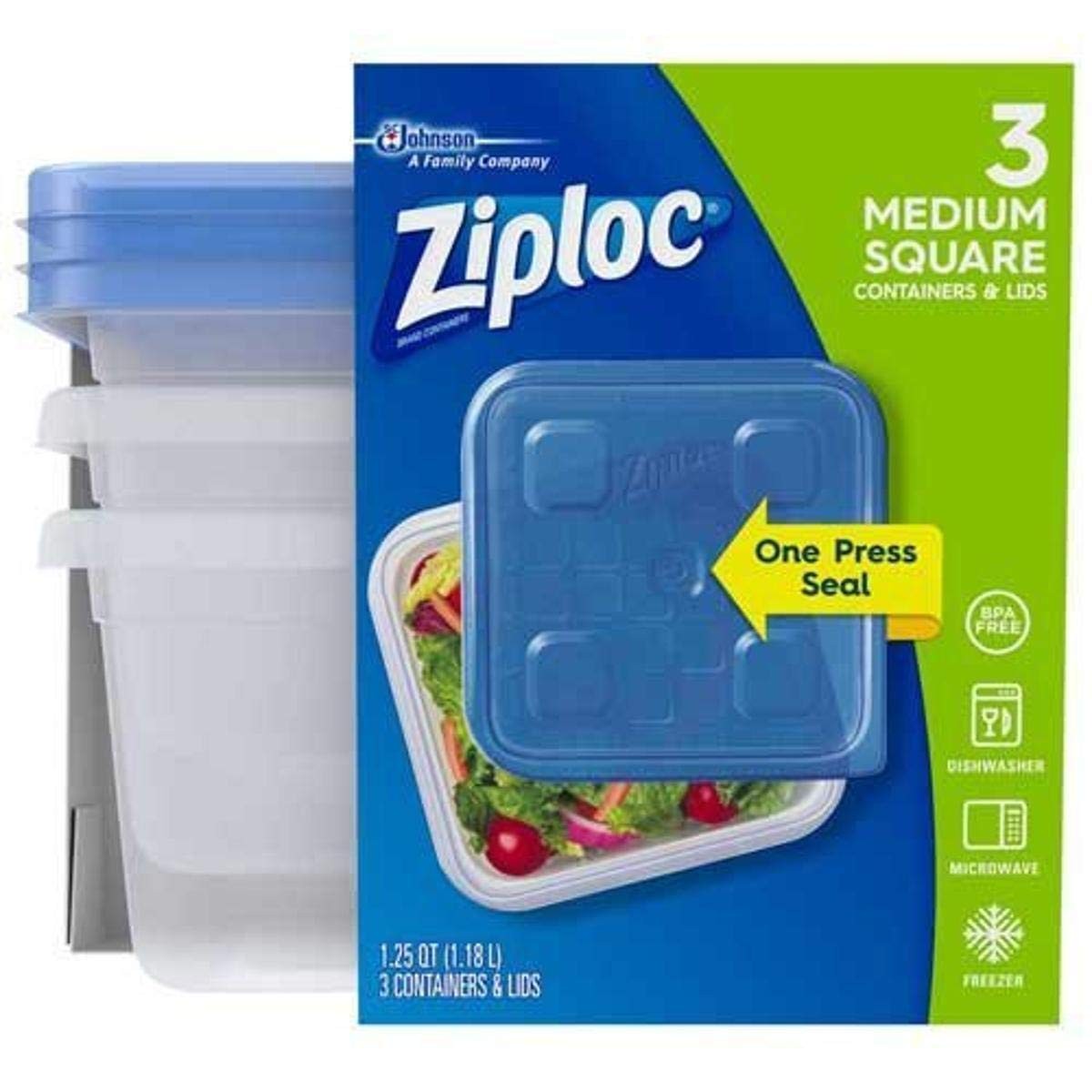 Ziploc Container, Medium Square,3 Count (Pack of 1) 3 1), Clear