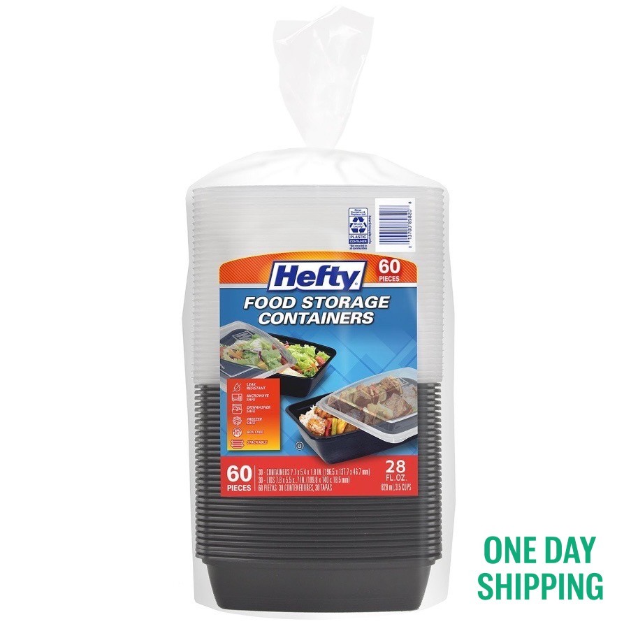 Hefty Food Storage Containers with Lids 28oz 60 Piece, Durable For Meal Prep