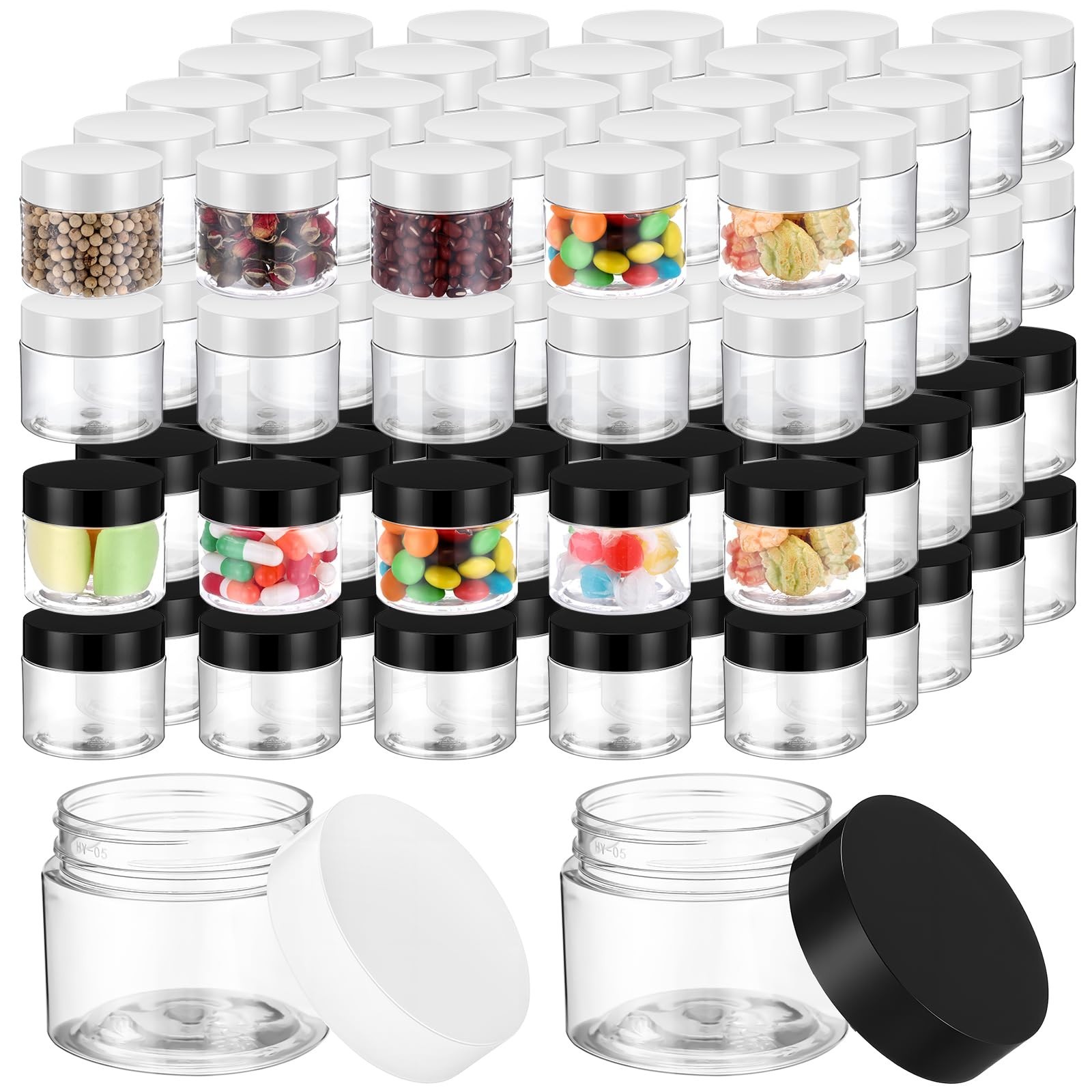 100 Pcs 2 oz Clear Plastic Jars with Screw Lids for Travel, Kitchen, DIY Crafts