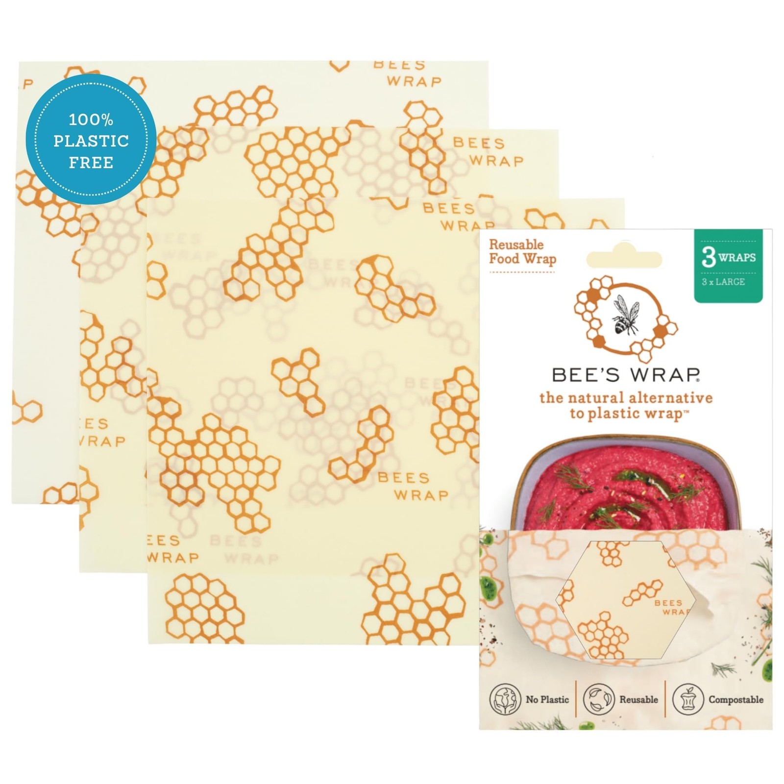 Beeswax Wraps for Food – 3 Pack of Large Beeswax Wraps – Plastic Free Made in…