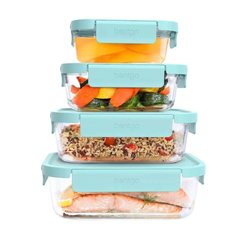 Bentgo 8-Piece Leak-Proof Glass Food Storage Set, Soft Aqua, Free Shipping.