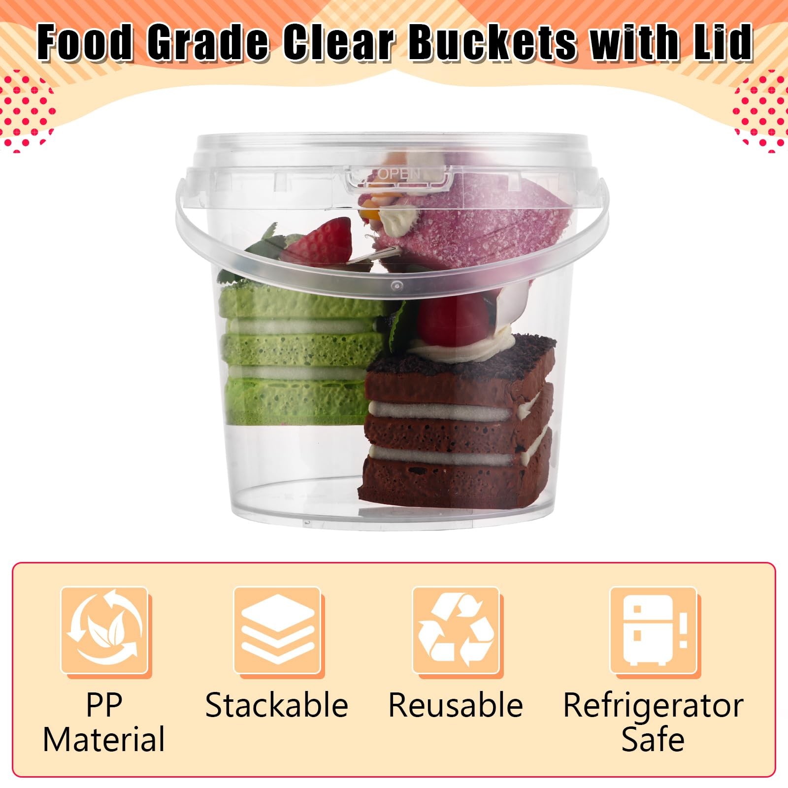 40PCS 24 Oz Plastic Ice Cream Containers 750ml Clear Buckets with Lids and Ha…