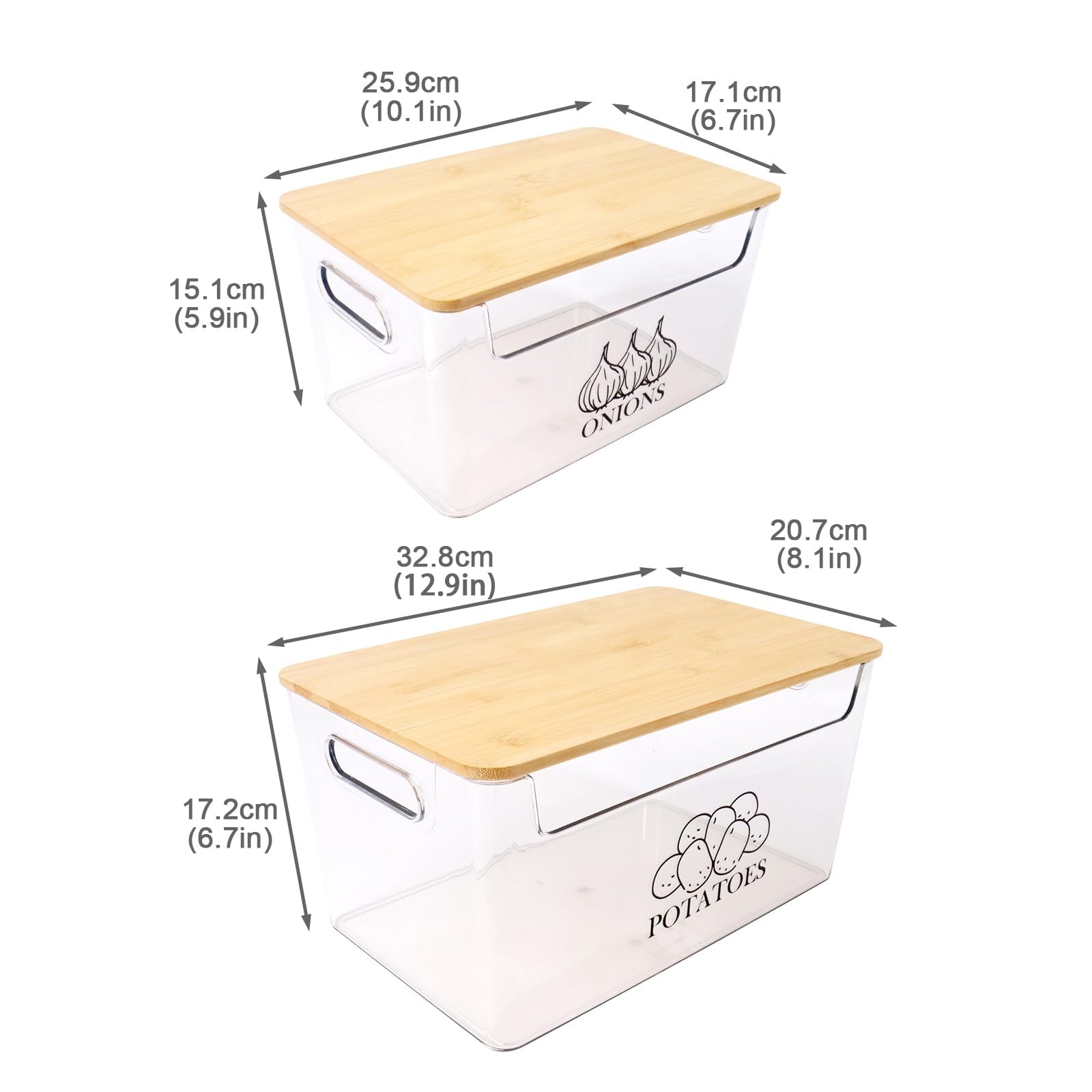 Xbopetda Potato & Onion Storage, Bamboo Lid, Transparent Acrylic Bin, 2 Set S…