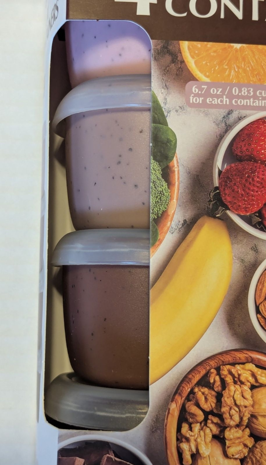 Farberware 4 Snack Containers and Lids BPA Free 6.7 oz Each Rectangle Storage