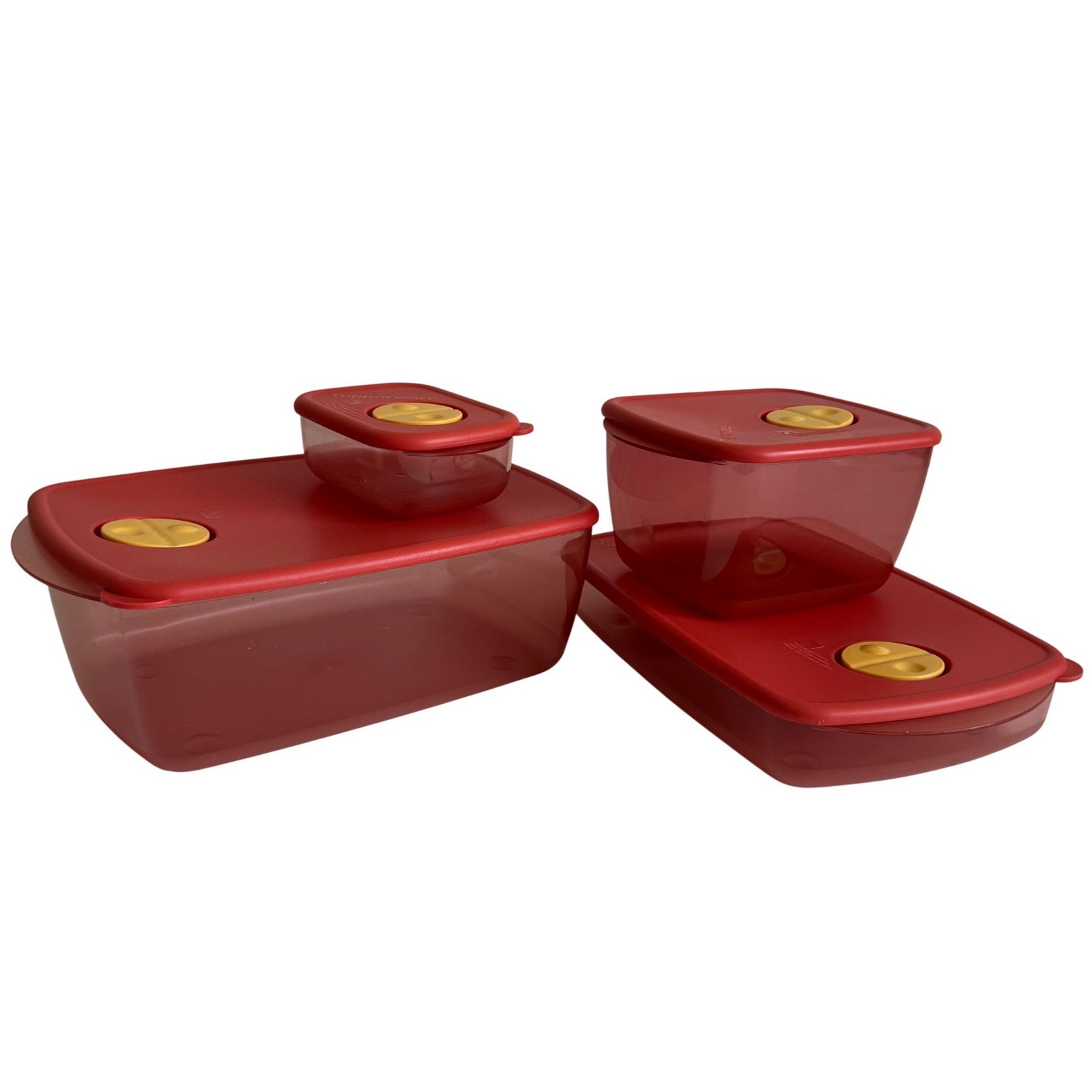 Vintage Tupperware Vent N Serve 4 Piece Set Cranberry Red Microwave Storage