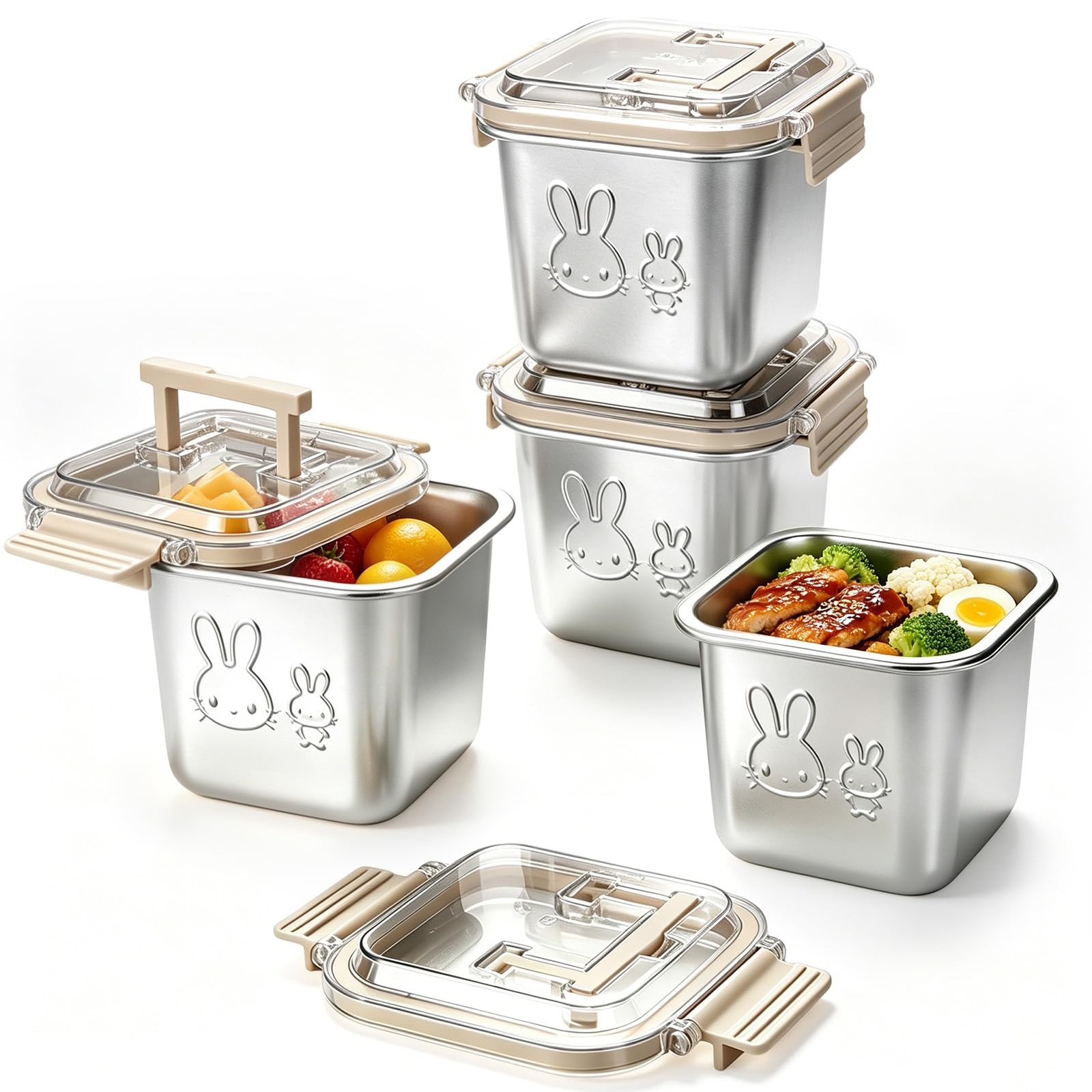4 Pack Stainless Steel Food Containers with Handle Lids, 850ml 29oz 100% Leak…