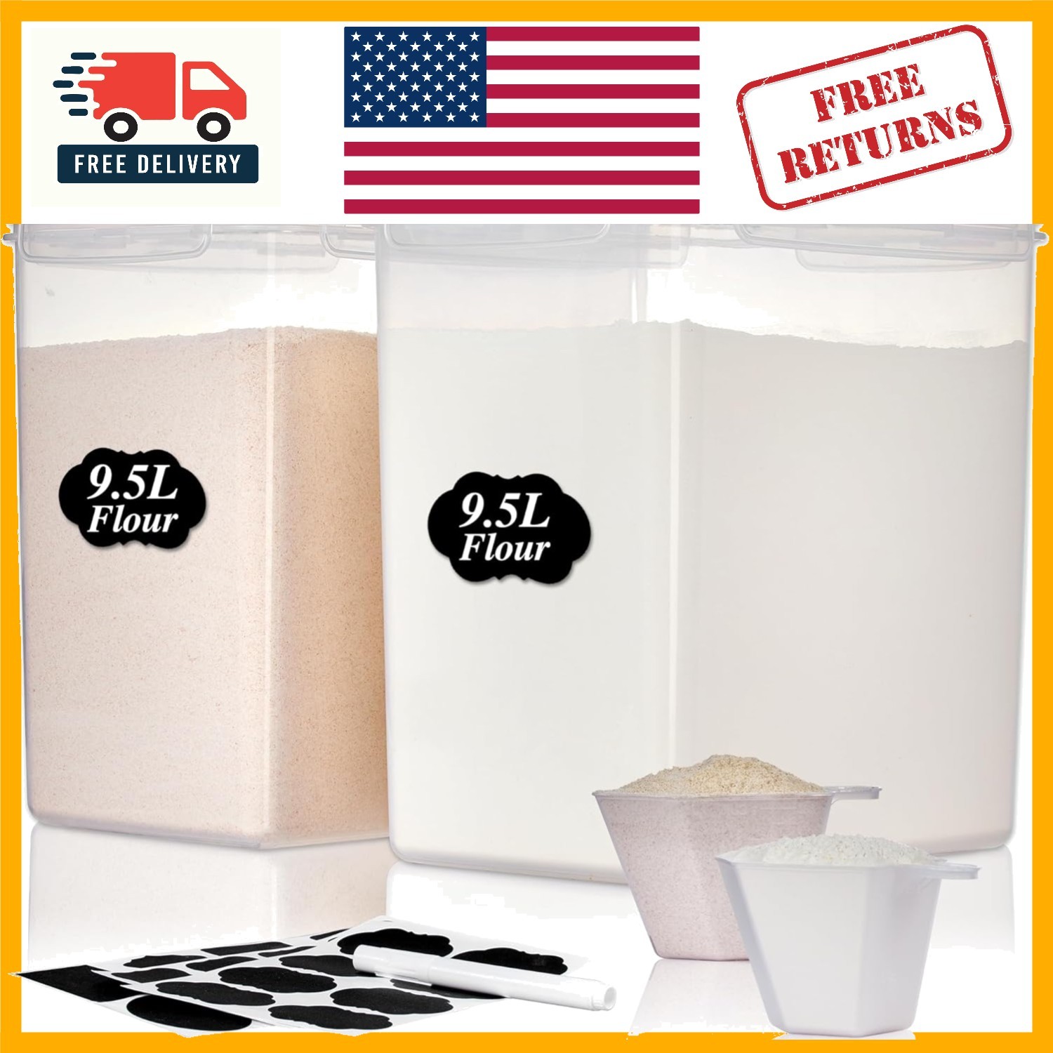 2 Pack 9.5L Airtight Kitchen Containers for Flour & Sugar – Stylish Storage