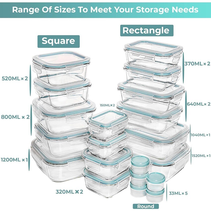 Razab 35 Pc Set Glass Food Storage Containers Lids-Meal Prep Airtight Bento