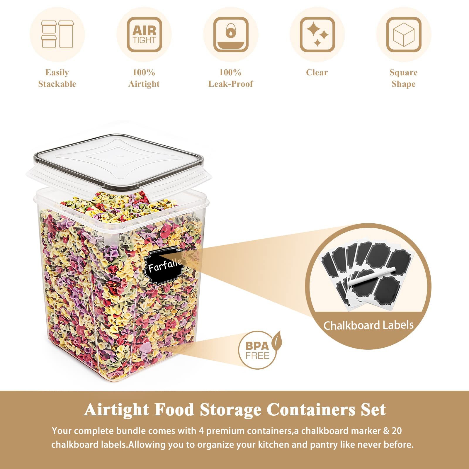 Large Food Storage Containers 5.2l /175oz 4 Piece Bpa Free Plastic Airtight Food