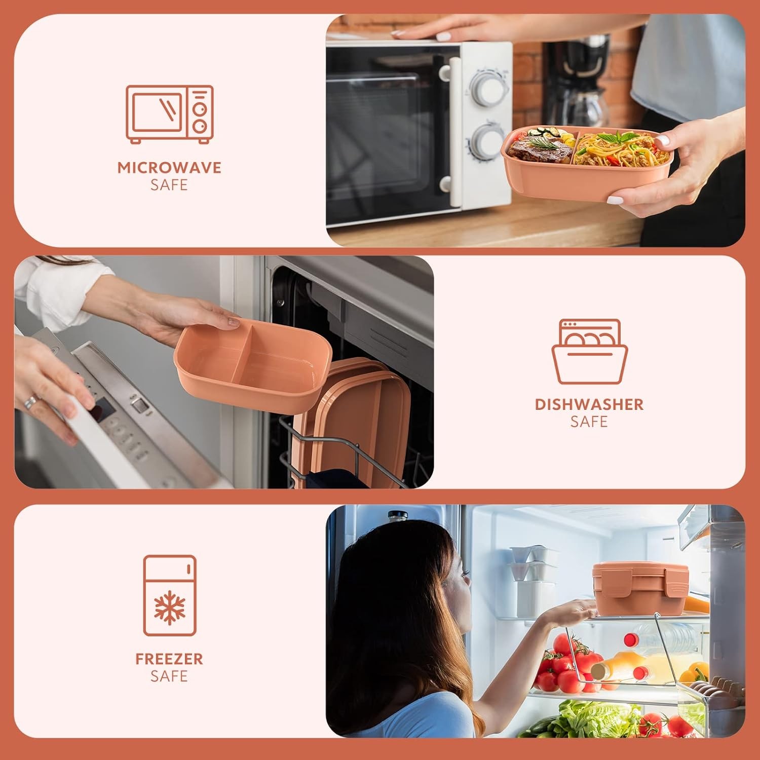 Bento Box Adult Lunch Box,3 Stackable Containers 1900 ml, Pink