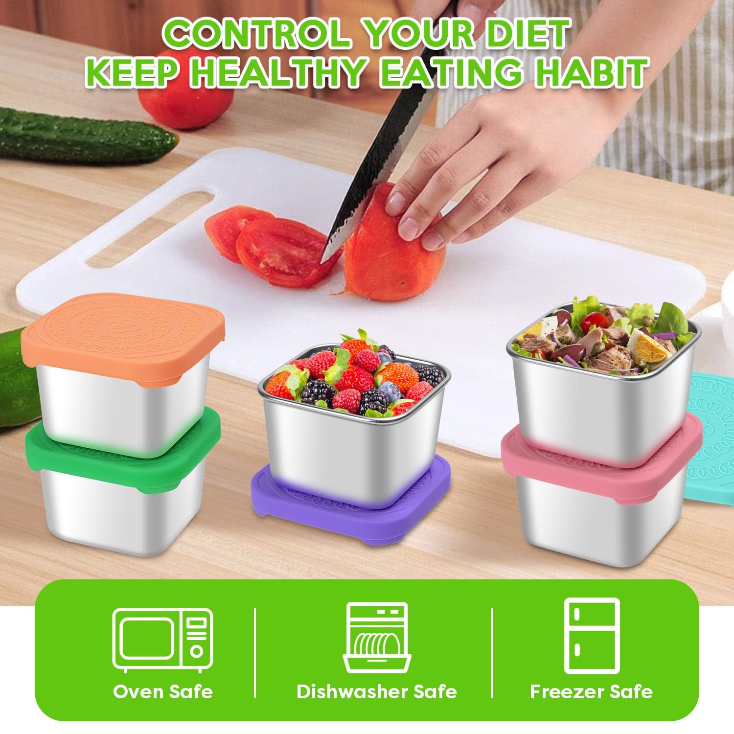 5Pack 6oz Stainless Steel Snack Containers, Small Metal Food Storage Containe…