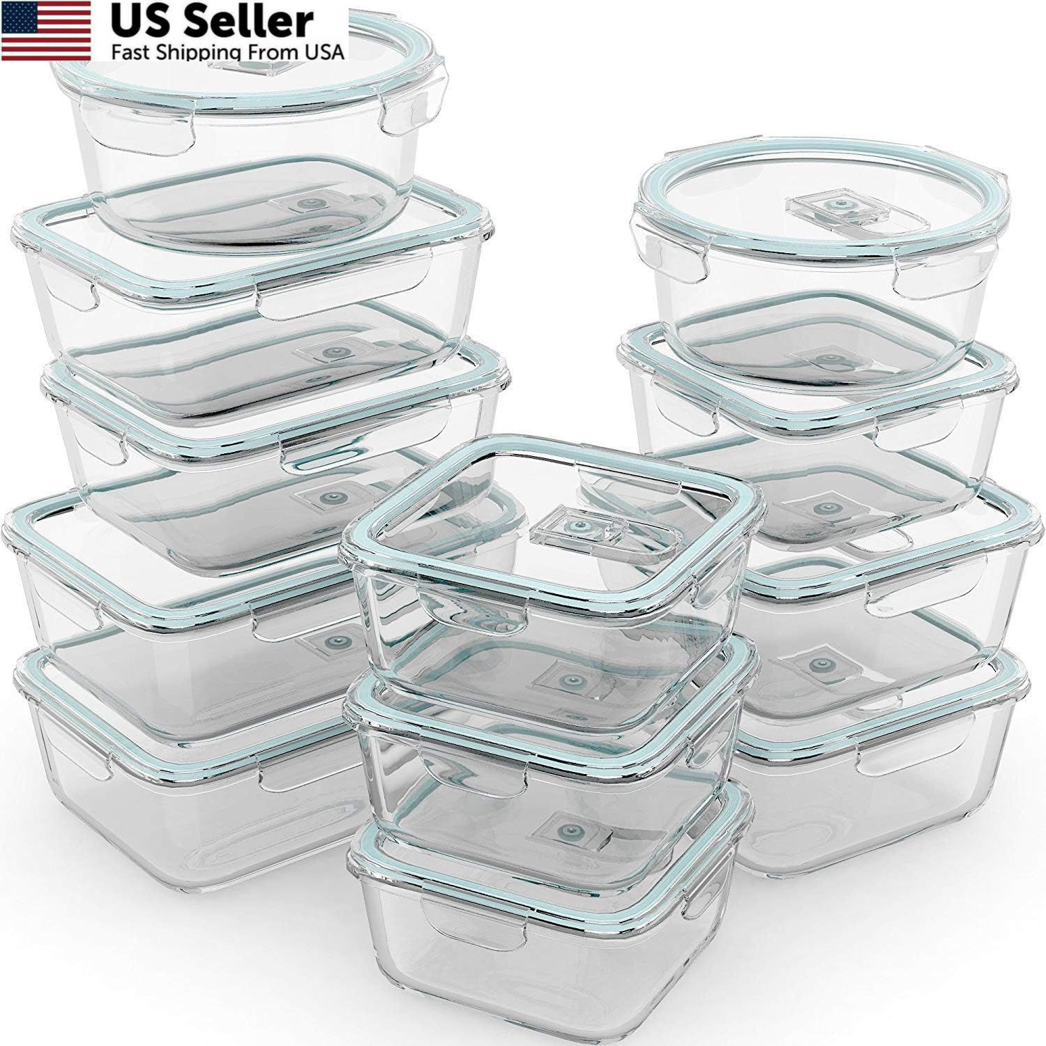 Razab 24 Pc Airtight Glass Food Storage Containers – Meal Prep 24, blue