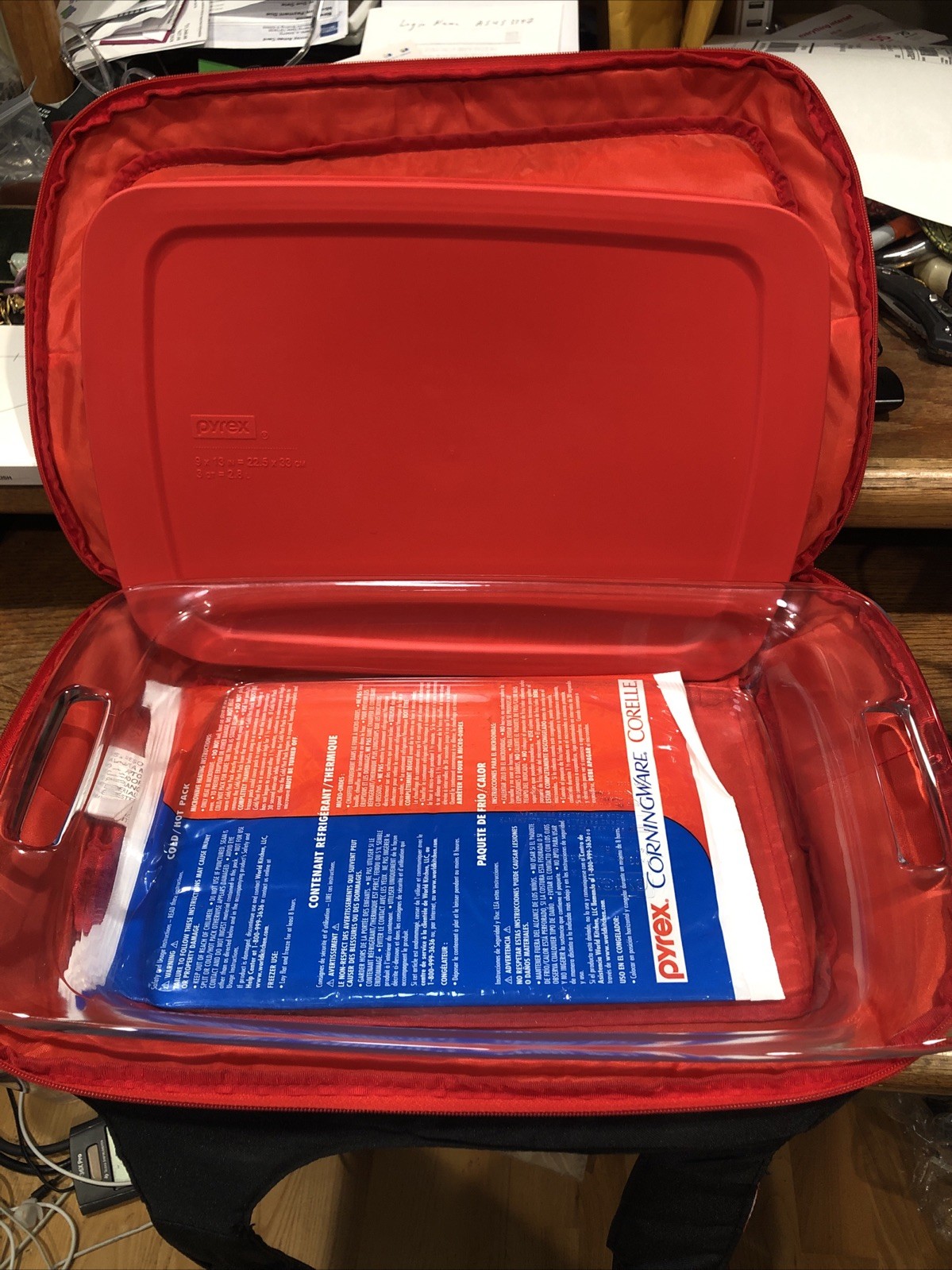 1 Set 3-QT Pyrex Glass Food Storage Containers Carrier Bag Bakeware Baking Dish