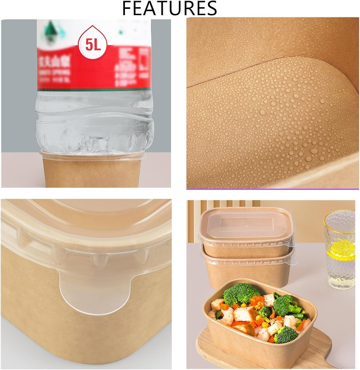 50 Pack 25oz Paper Meal Prep Containers W/ Lids Disposable Kraft Food Containers
