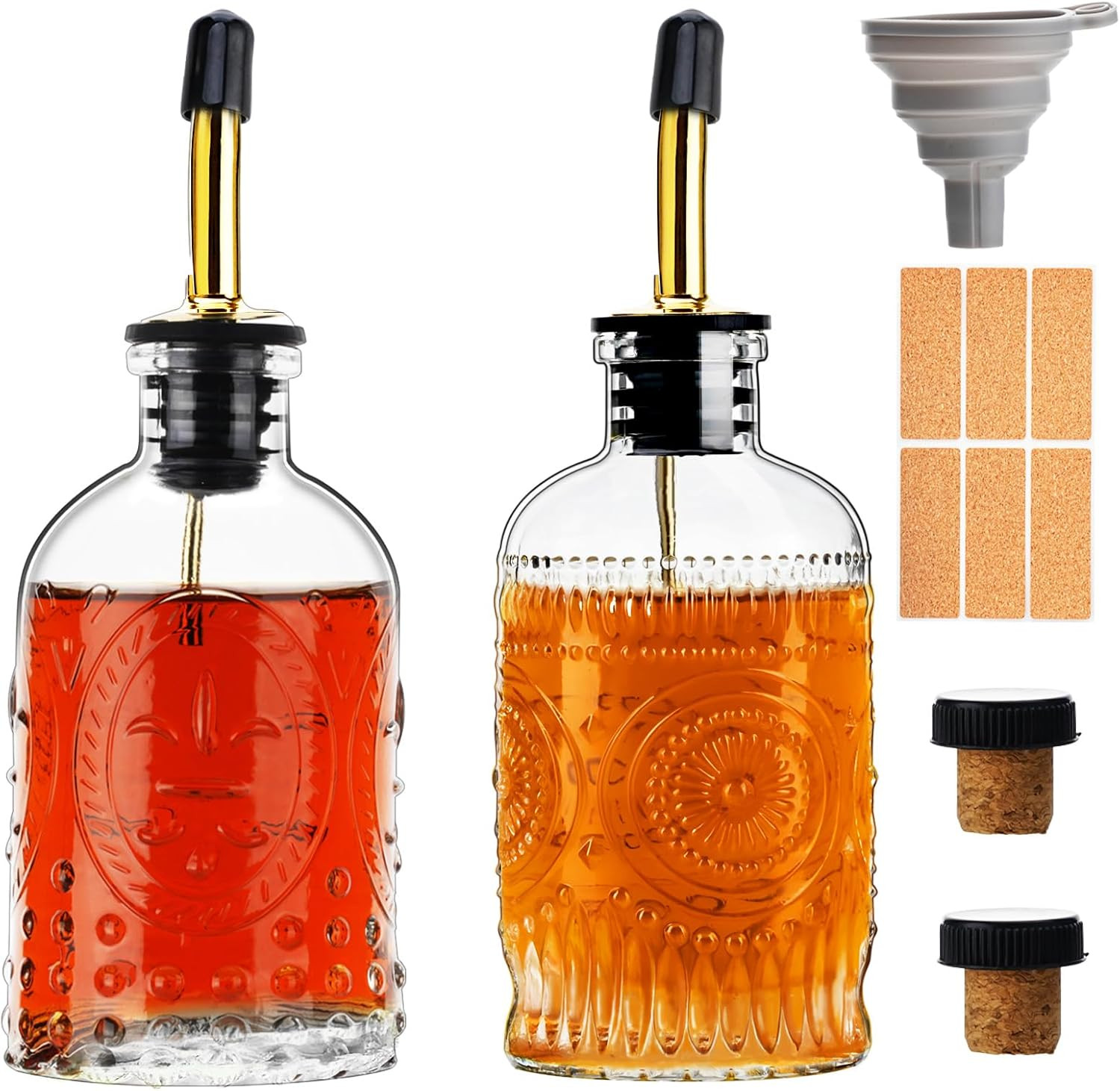 Glass Coffee Syrup Dispenser Bottles Set 2 Pack 7 OZ, Simple Syrup Bottles with